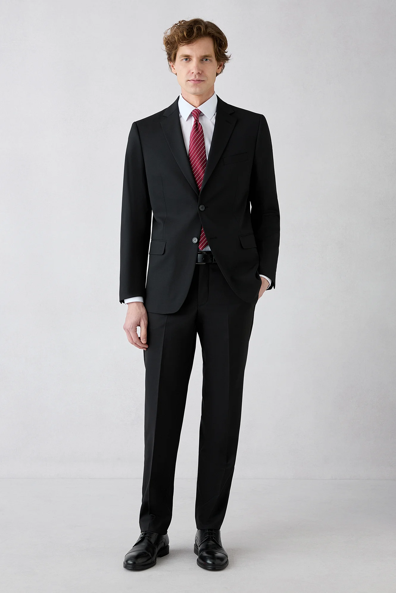 Siyah 7 Drop Super Slim Fit Eksra Dar Kesim Mono Yaka Yünlü Takım Elbise