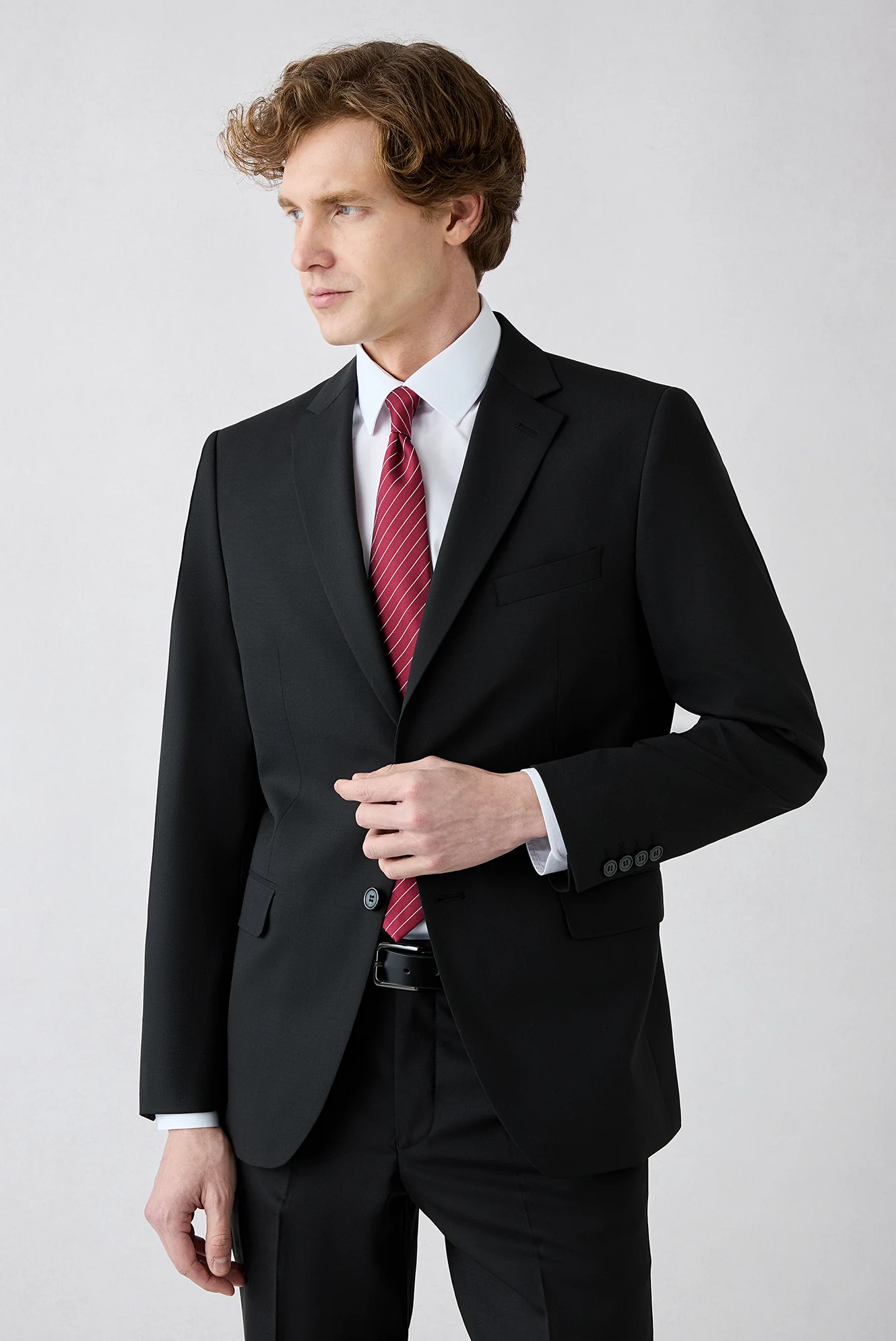 Siyah 7 Drop Super Slim Fit Eksra Dar Kesim Mono Yaka Yünlü Takım Elbise - Image 2