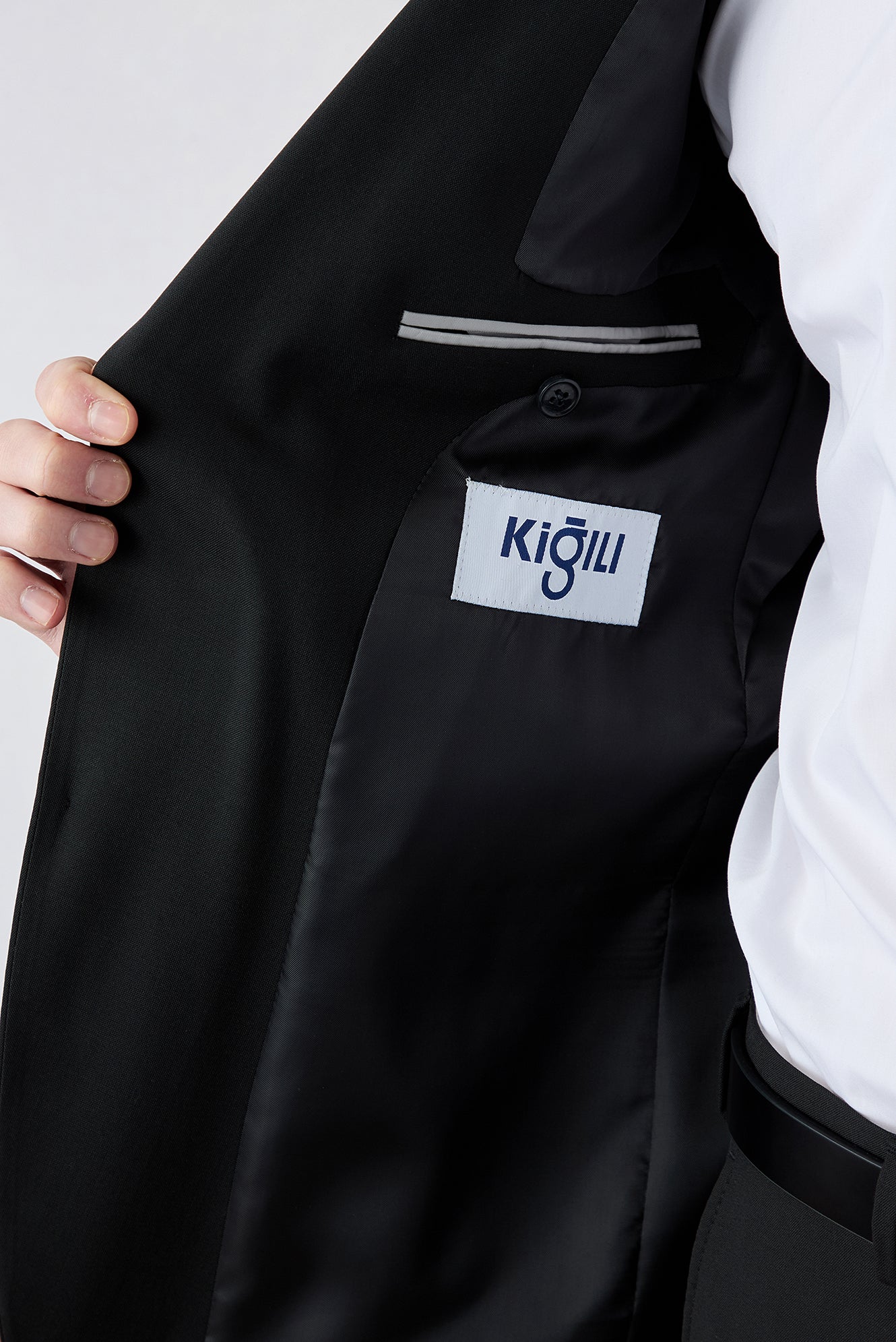Siyah 7 Drop Super Slim Fit Eksra Dar Kesim Mono Yaka Yünlü Takım Elbise - Image 3
