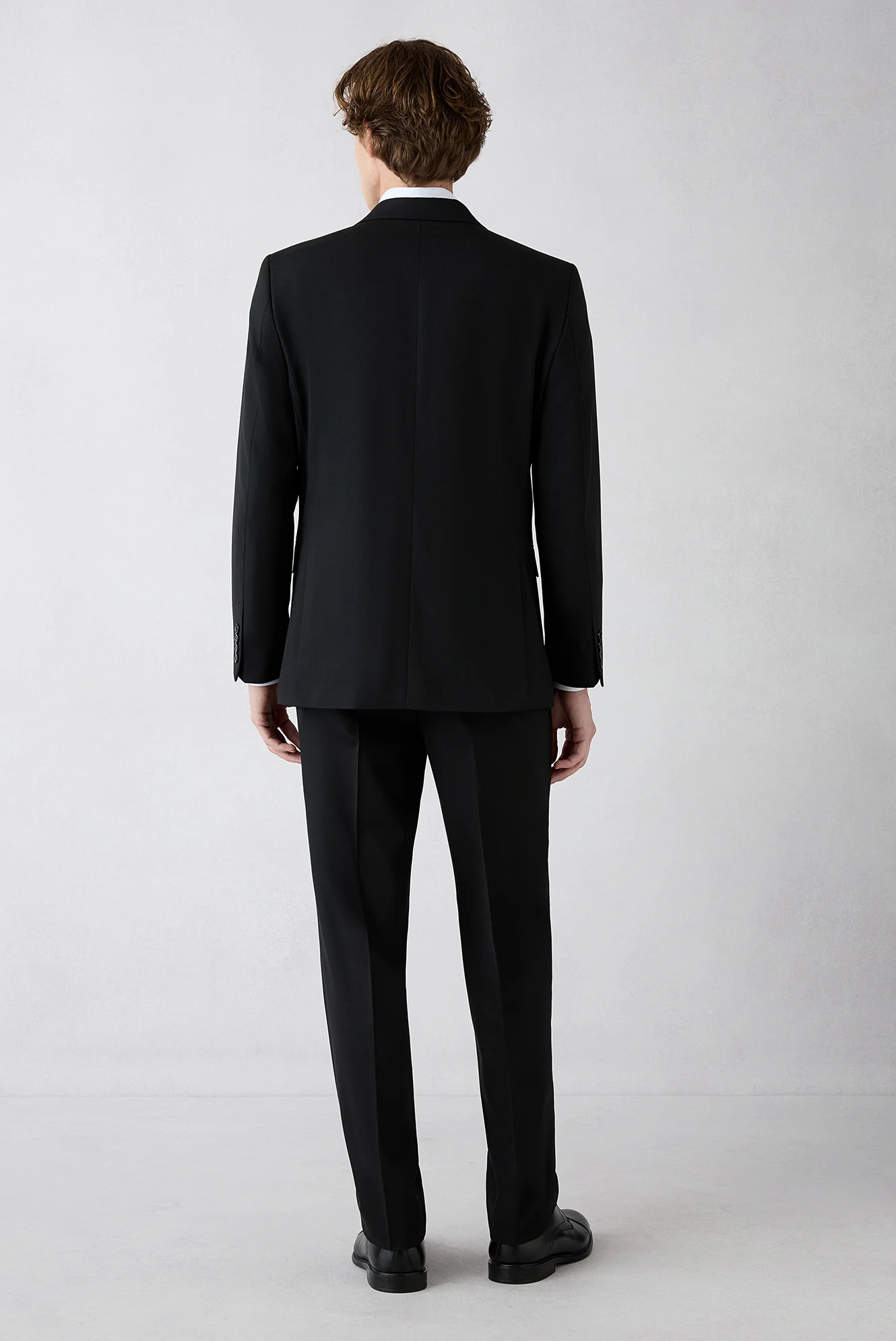 Siyah 7 Drop Super Slim Fit Eksra Dar Kesim Mono Yaka Yünlü Takım Elbise - Image 7