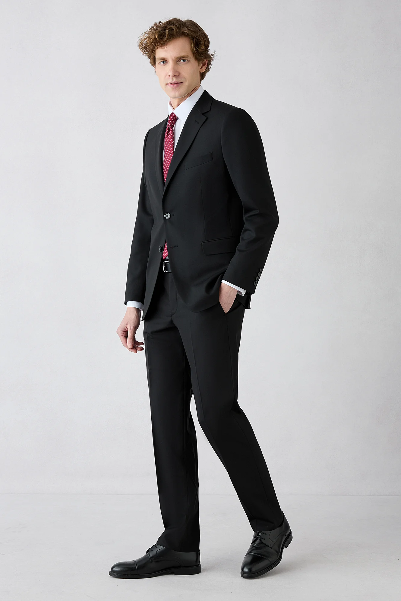 Siyah 7 Drop Super Slim Fit Eksra Dar Kesim Mono Yaka Yünlü Takım Elbise - Image 8