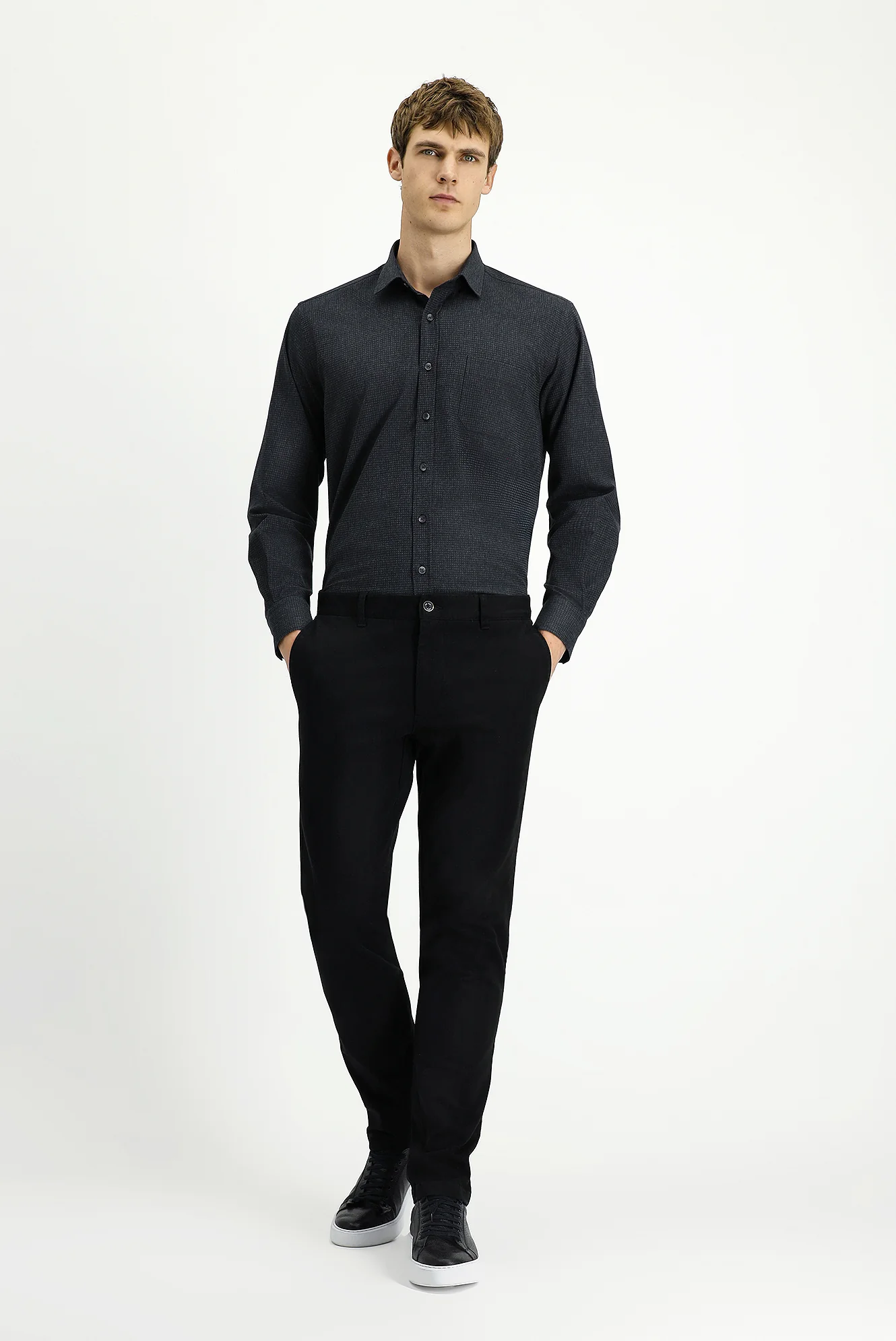 Siyah Slim Fit Dar Kesim Likralı Kanvas / Chino Pantolon