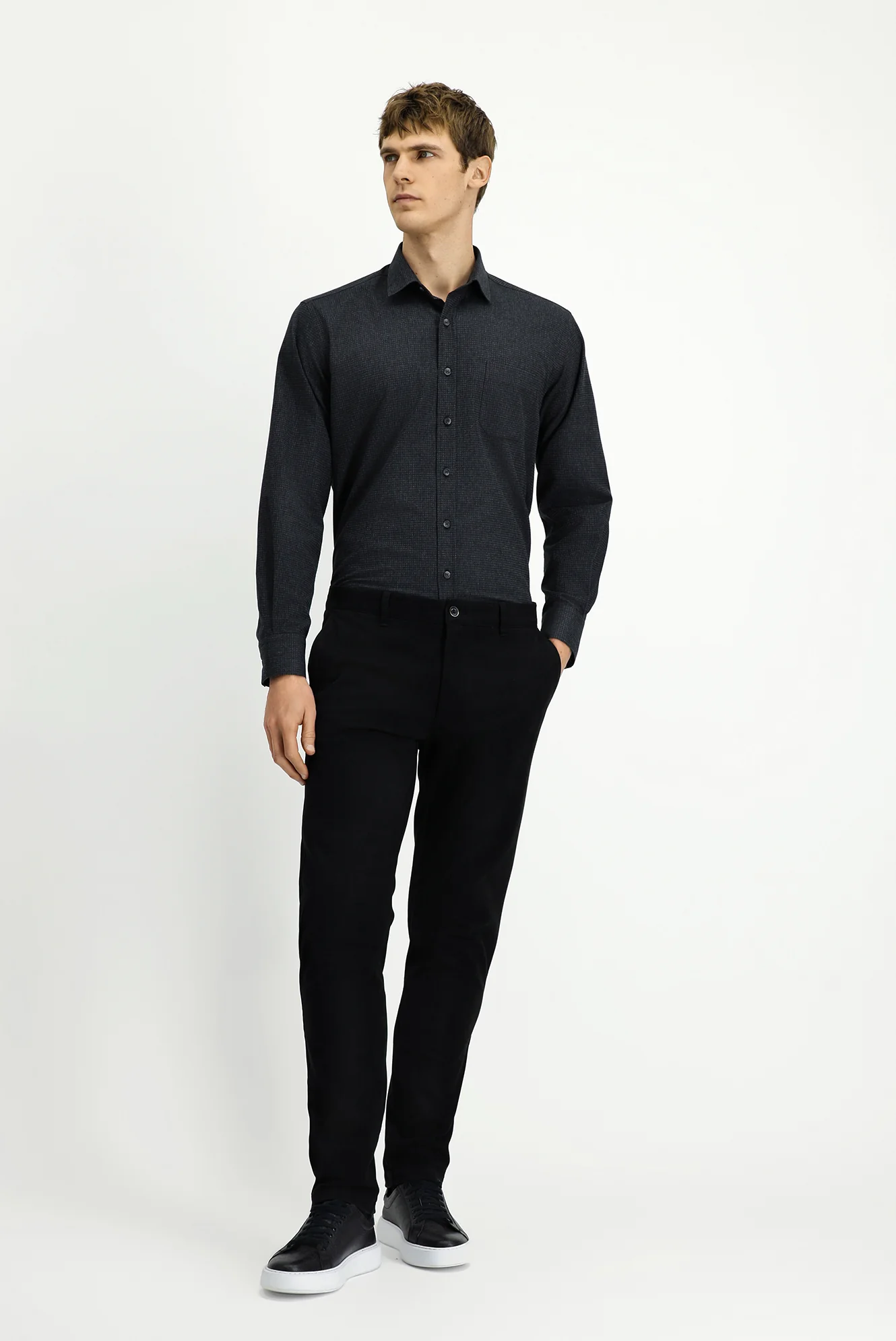 Siyah Slim Fit Dar Kesim Likralı Kanvas / Chino Pantolon - Image 3