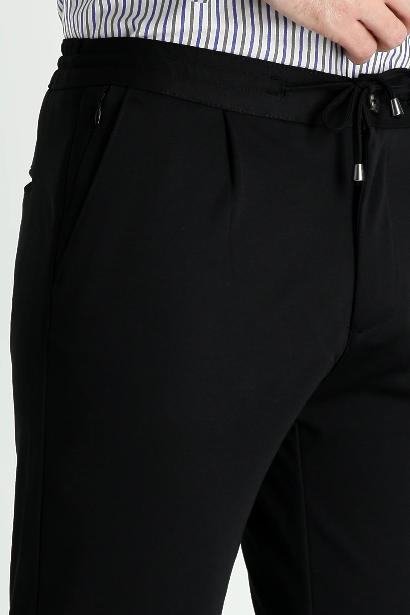 Siyah Relaxed Fit Rahat Kesim Beli Lastikli İpli Likralı Pantolon - Image 4