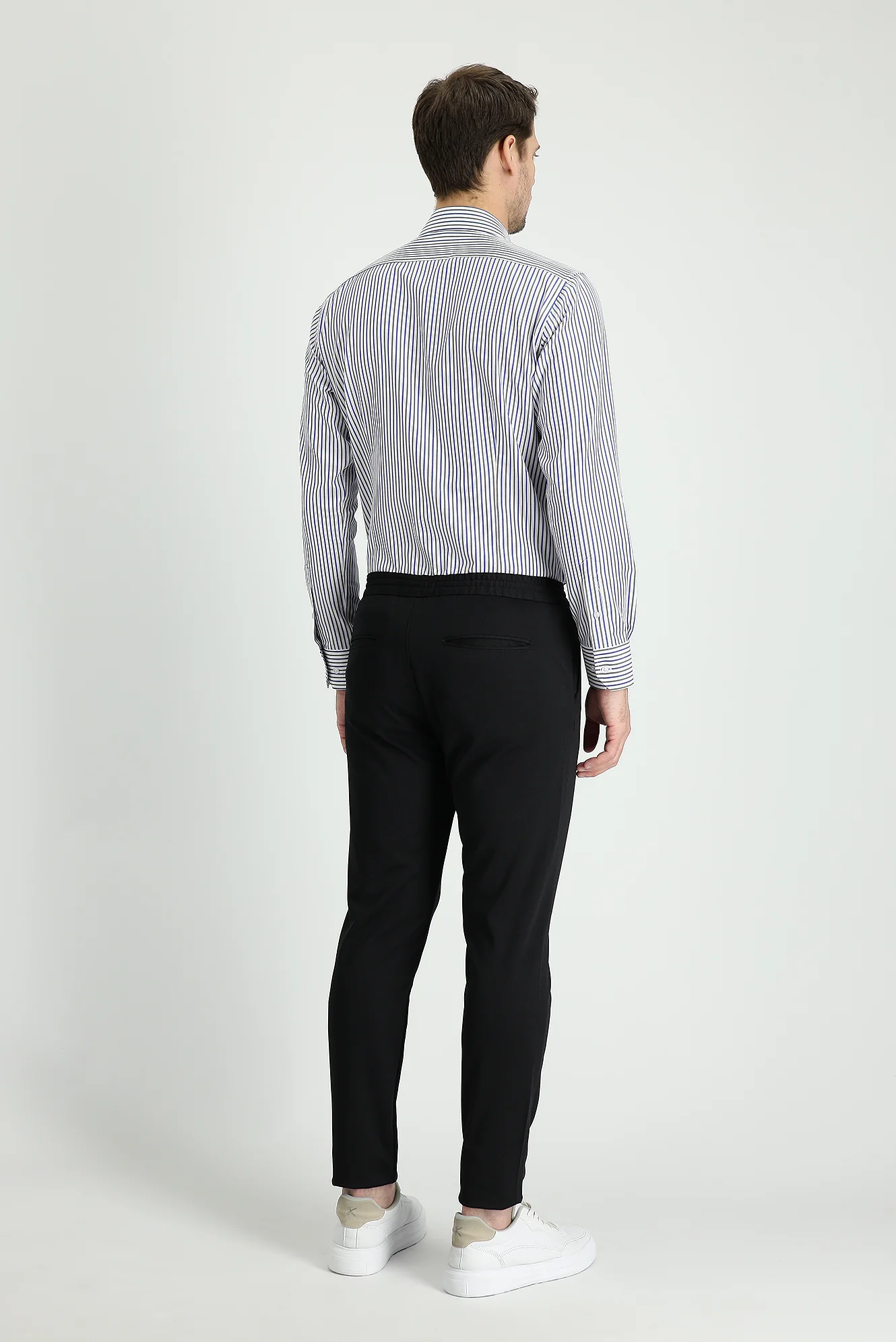Siyah Relaxed Fit Rahat Kesim Beli Lastikli İpli Likralı Pantolon - Image 5