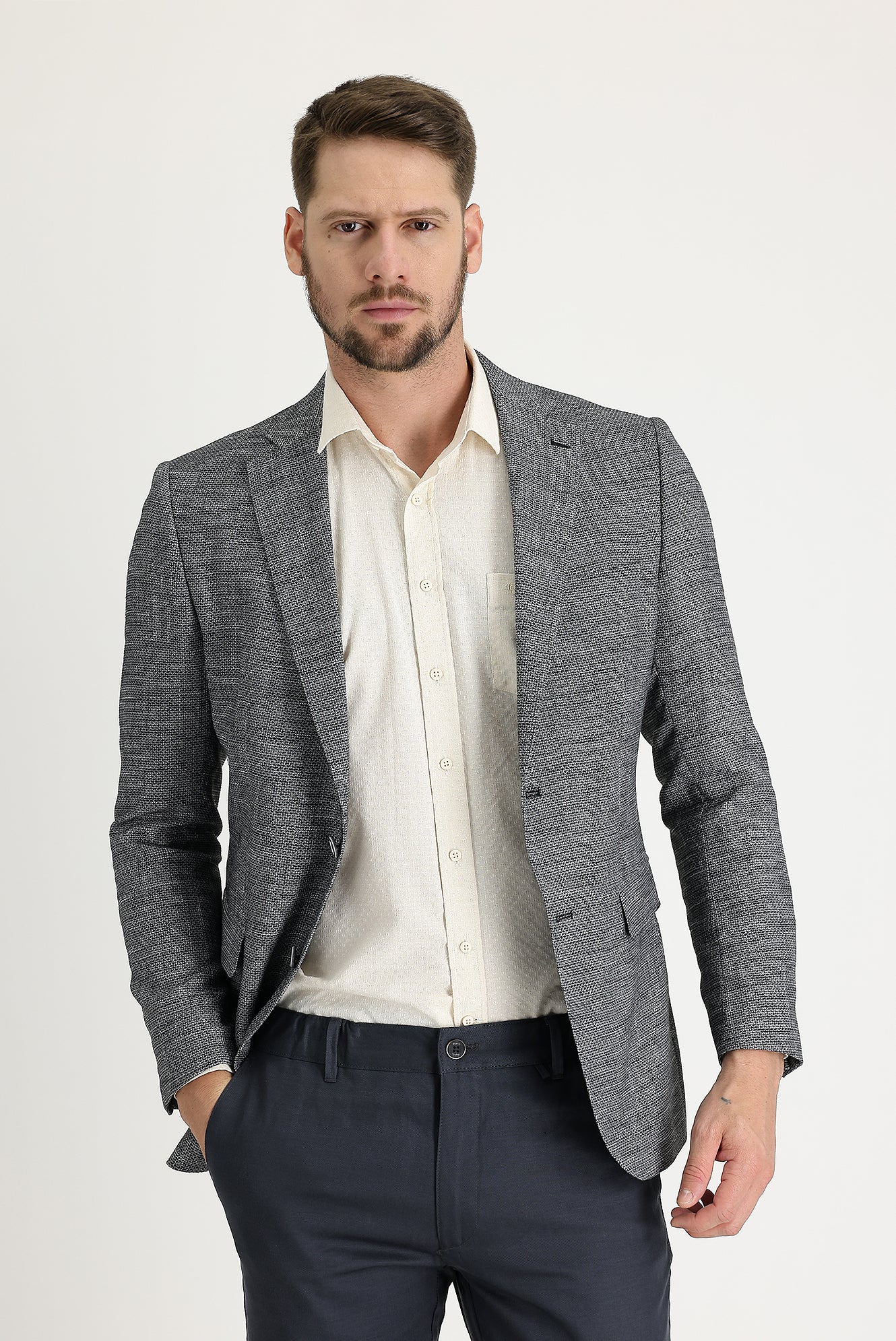 Siyah 4 Drop Relaxed Fit Rahat Kesim Desenli Ceket