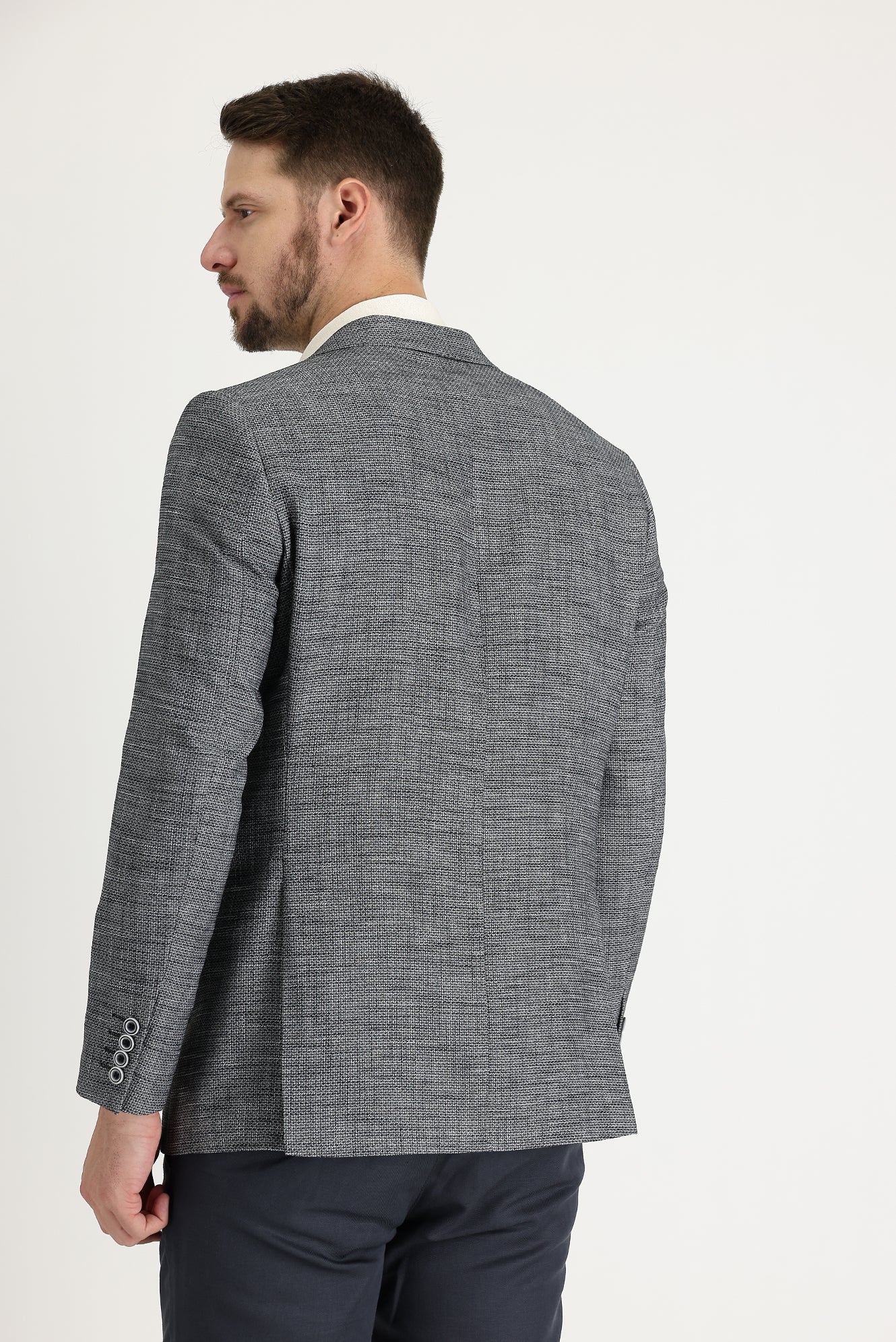 Siyah 4 Drop Relaxed Fit Rahat Kesim Desenli Ceket - Image 5