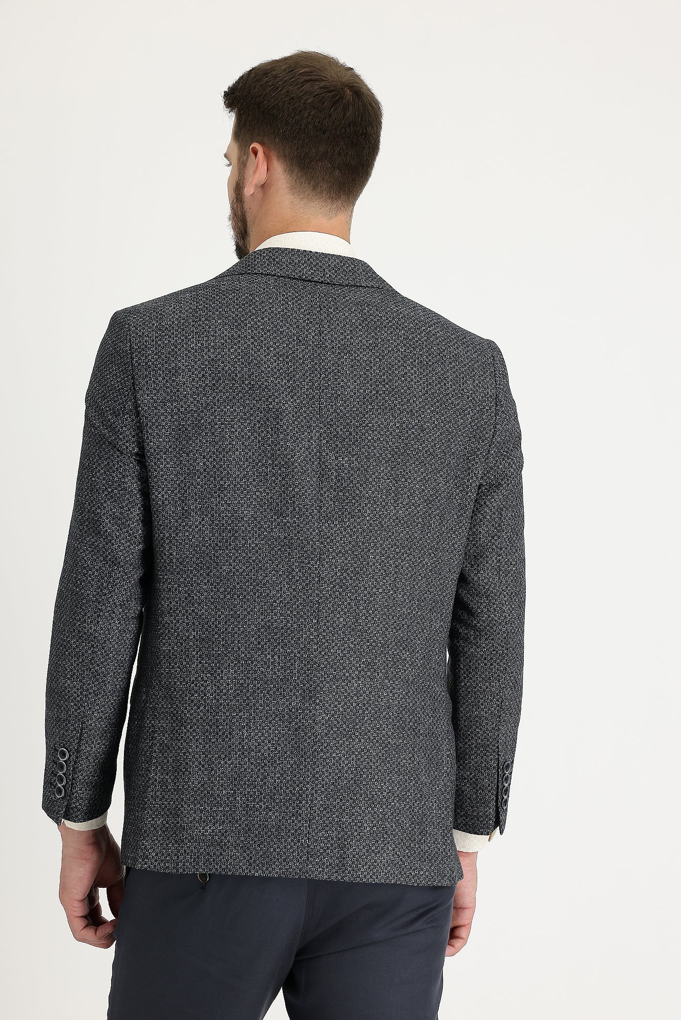 Siyah 4 Drop Relaxed Fit Rahat Kesim Desenli Klasik Ceket - Image 5