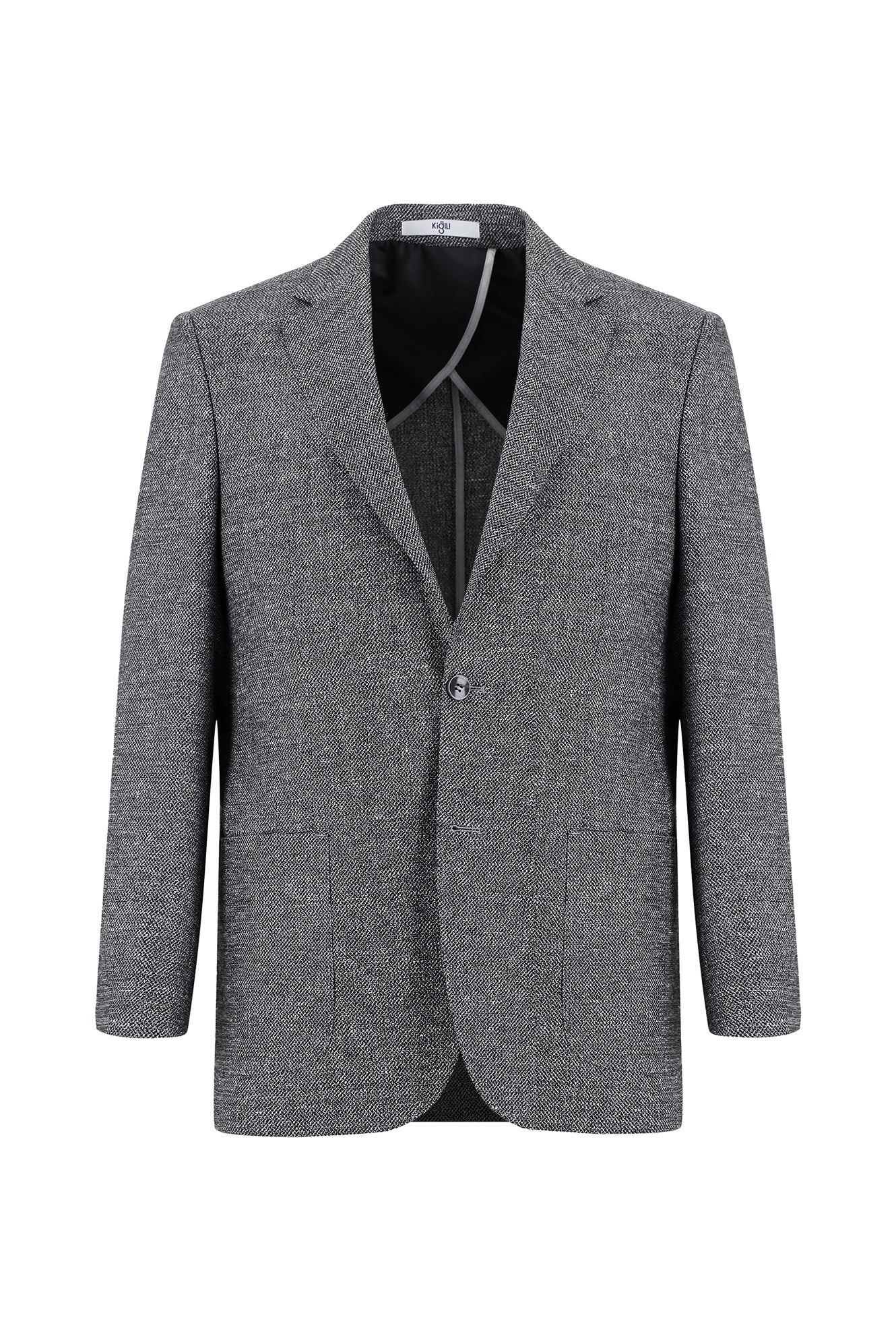 Siyah 4 Drop Relaxed Fit Rahat Kesim Desenli Keten Karışımlı Ceket