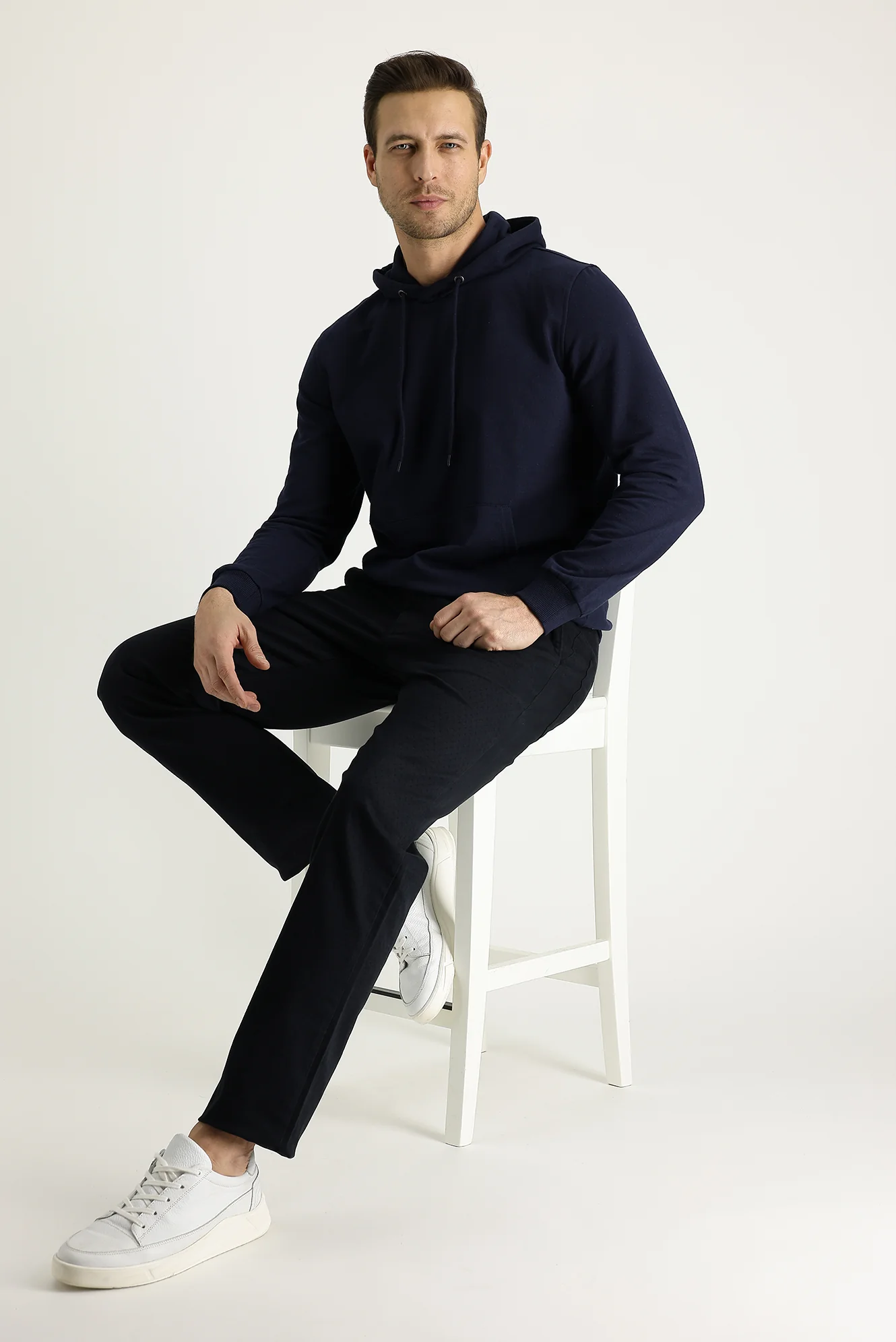 Siyah Relaxed Fit Rahat Kesim Desenli Likralı Kanvas / Chino Pantolon