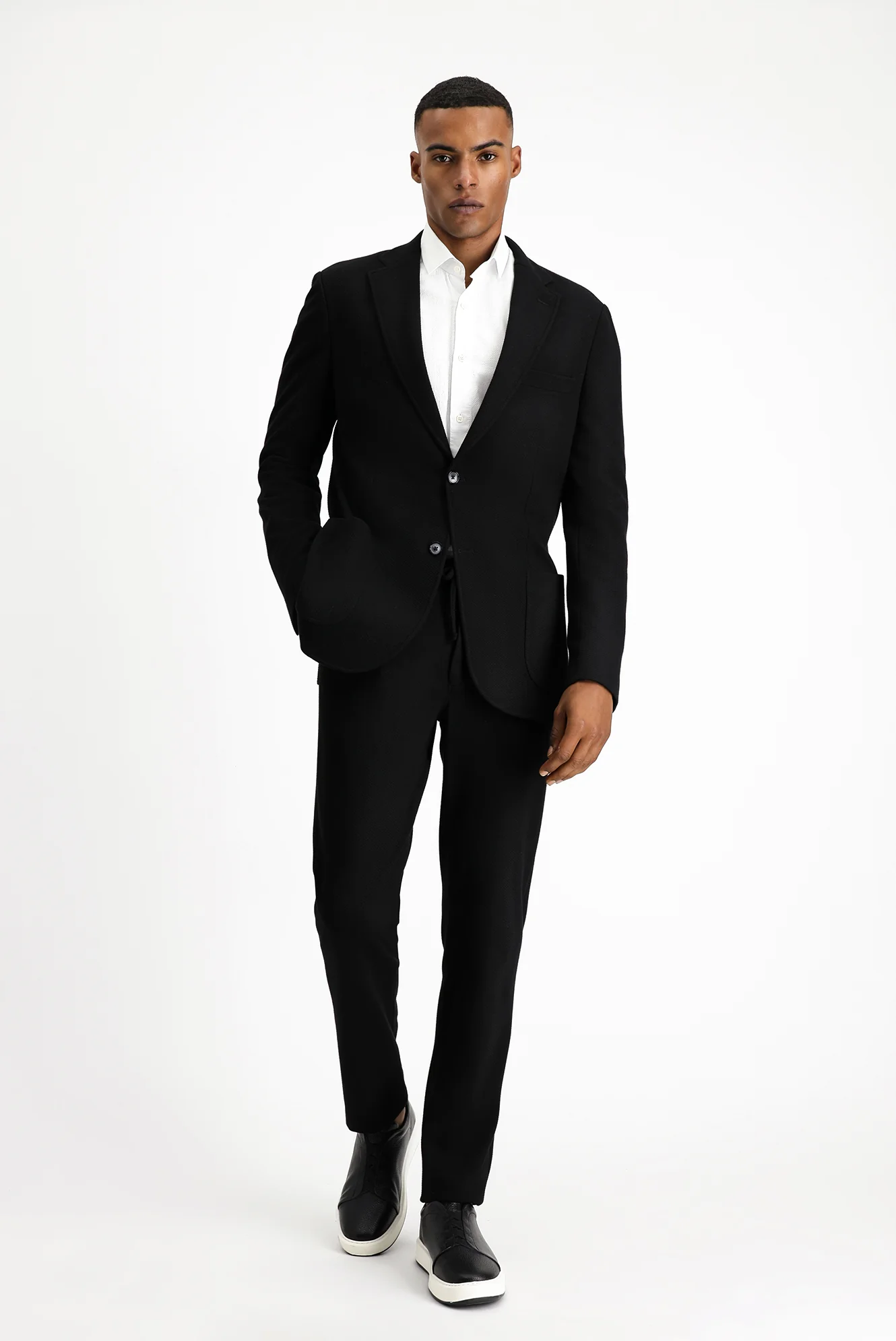 Siyah 4 Drop Relaxed Fit Rahat Kesim Desenli Pamuklu Ceket
