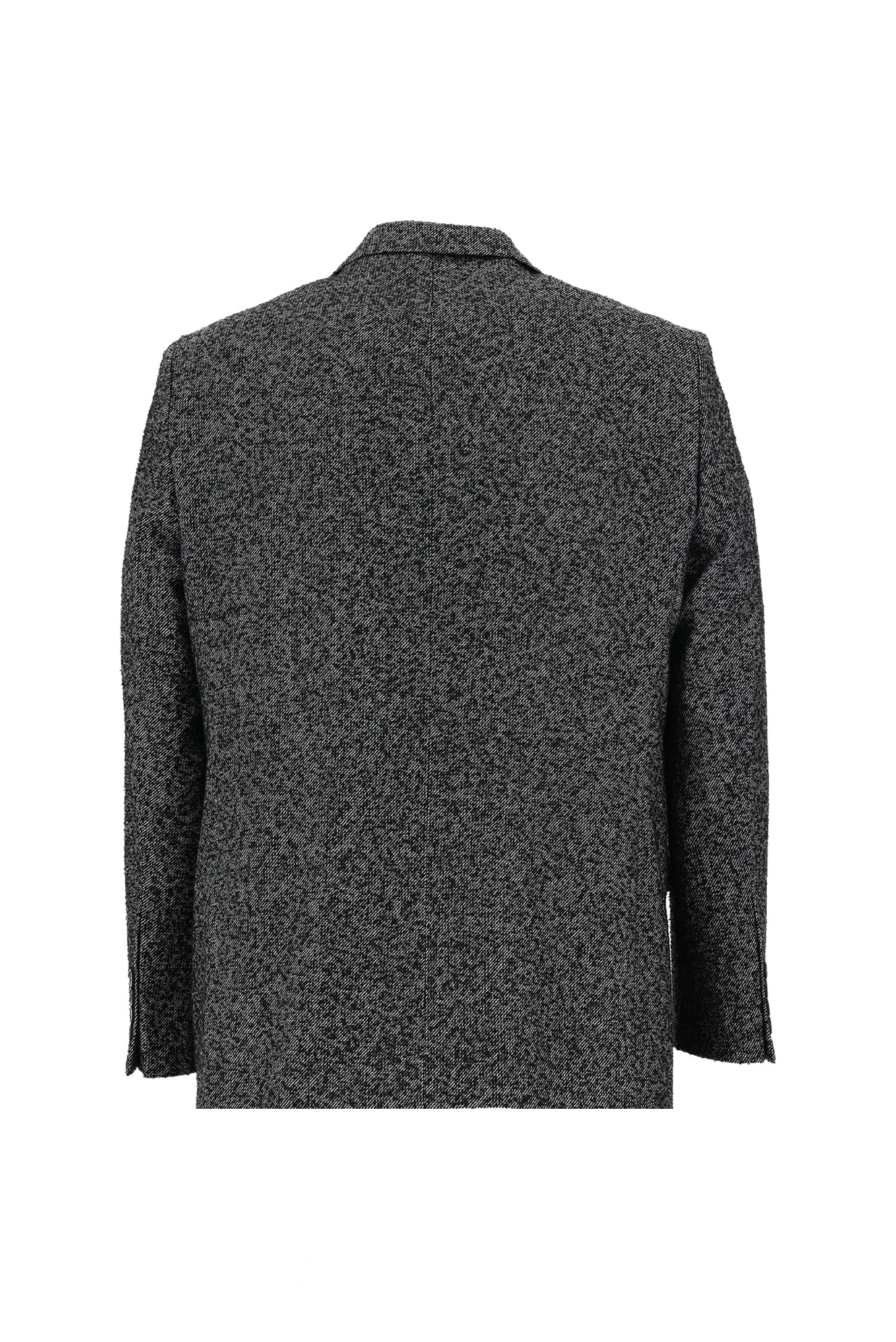 Siyah 4 Drop Relaxed Fit Rahat Kesim Desenli Yünlü Ceket - Image 2