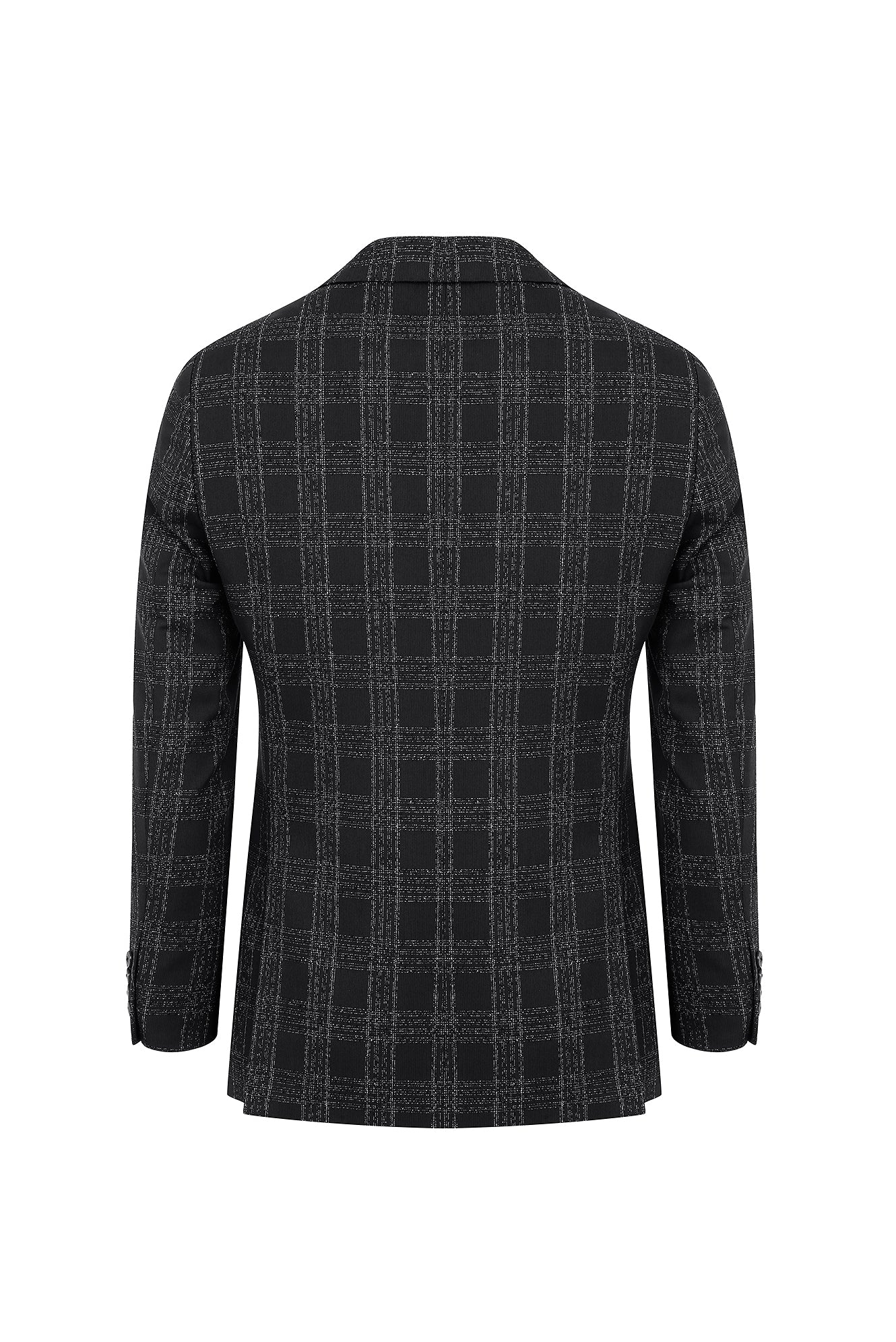 Siyah 4 Drop Relaxed Fit Rahat Kesim Ekose Ceket - Image 2