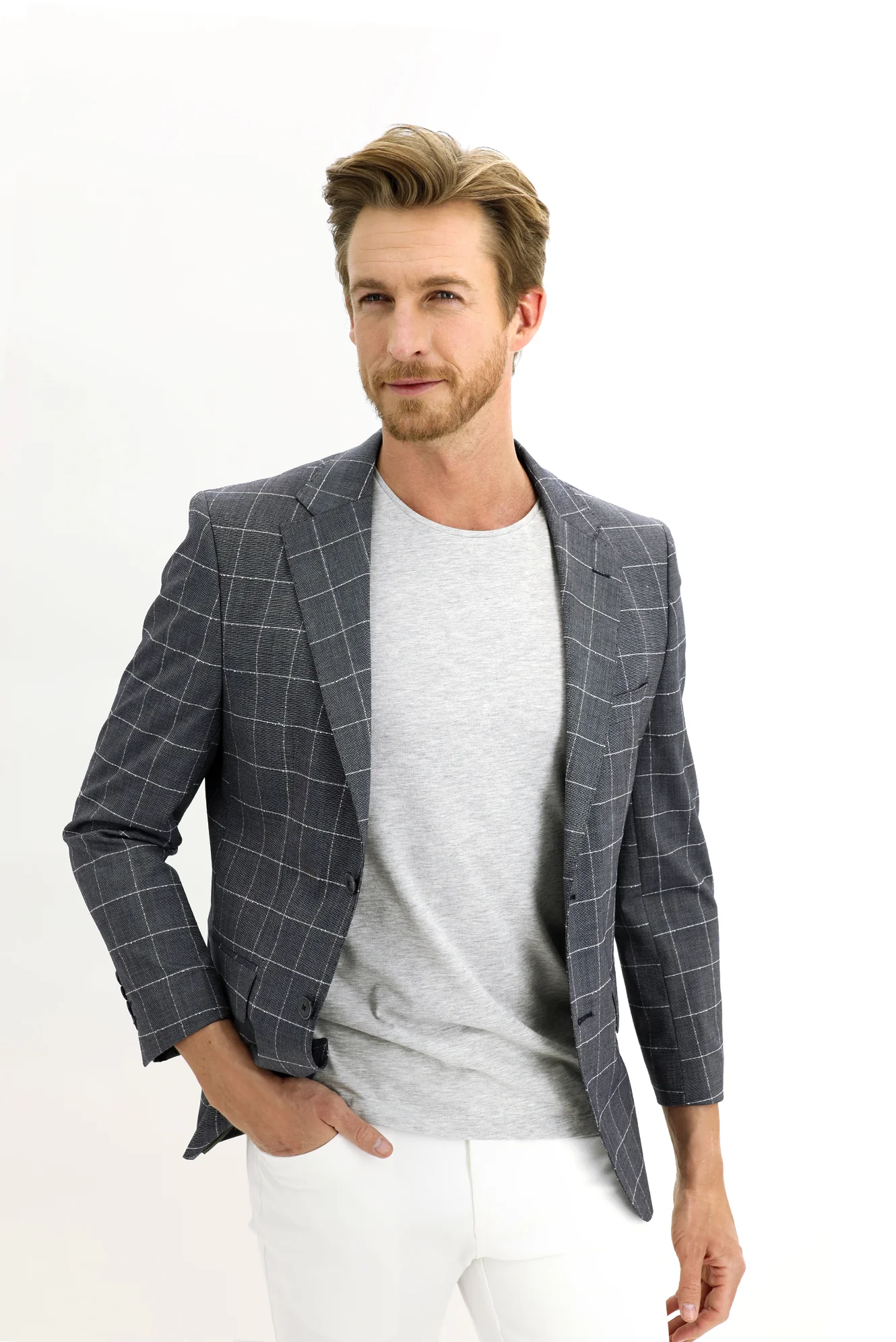 Siyah 4 Drop Relaxed Fit Rahat Kesim Kareli Ceket