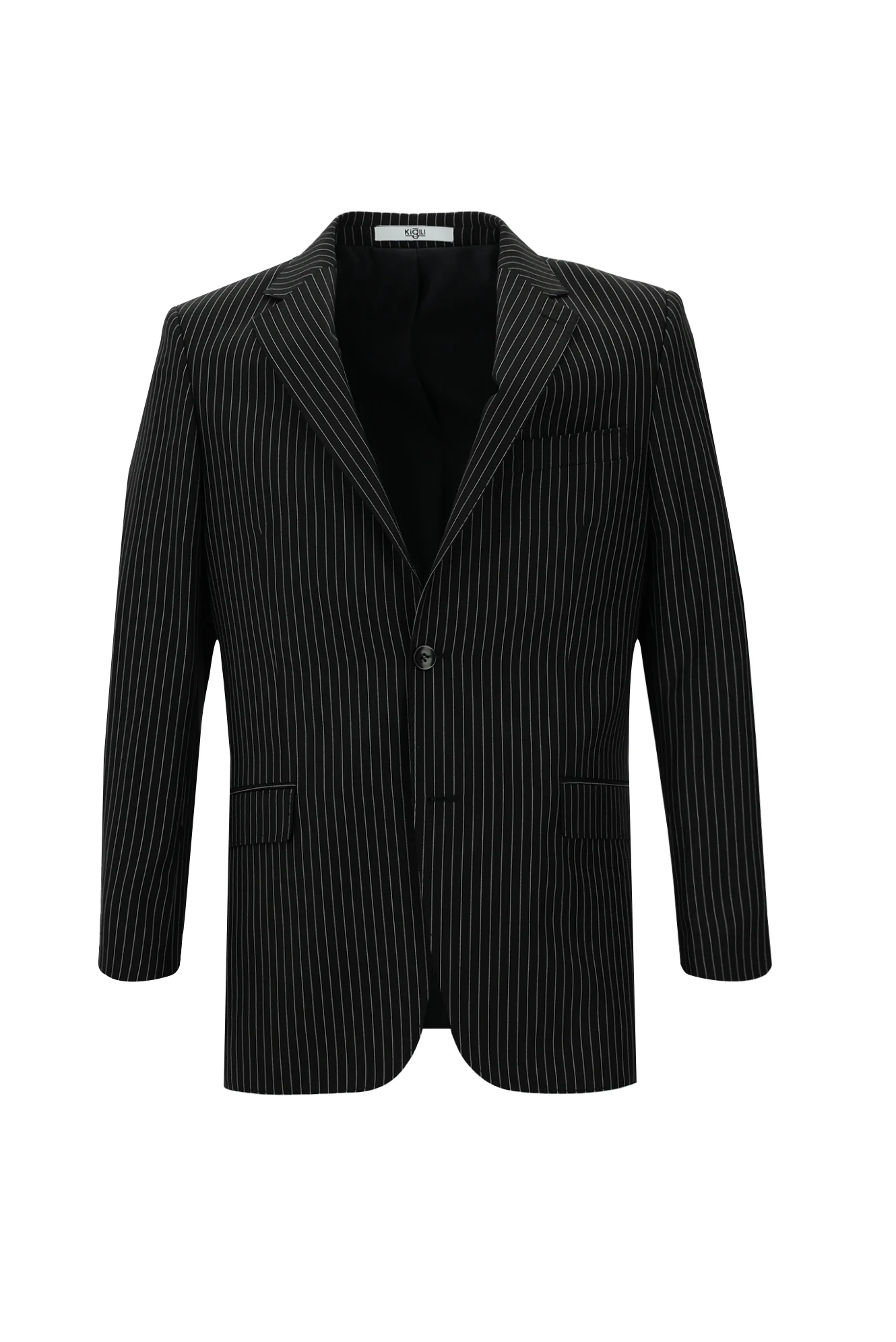 Siyah 4 Drop Relaxed Fit Rahat Kesim Çizgili Takım Elbise - Image 2