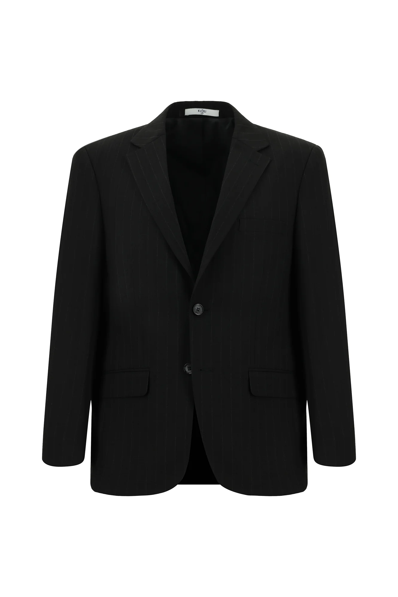 Siyah 4 Drop Relaxed Fit Rahat Kesim Çizgili Takım Elbise - Image 2