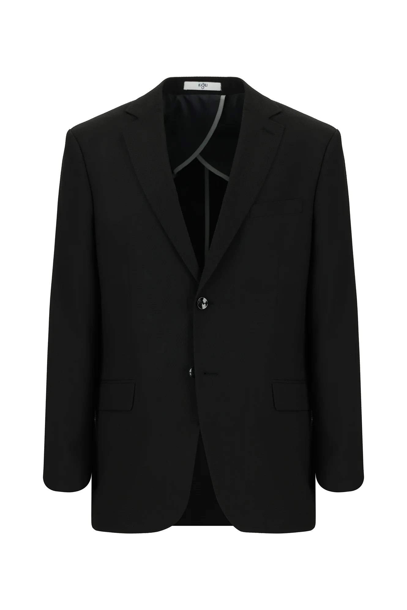Siyah 4 Drop Relaxed Fit Rahat Kesim Klasik Desenli Gofre Ceket