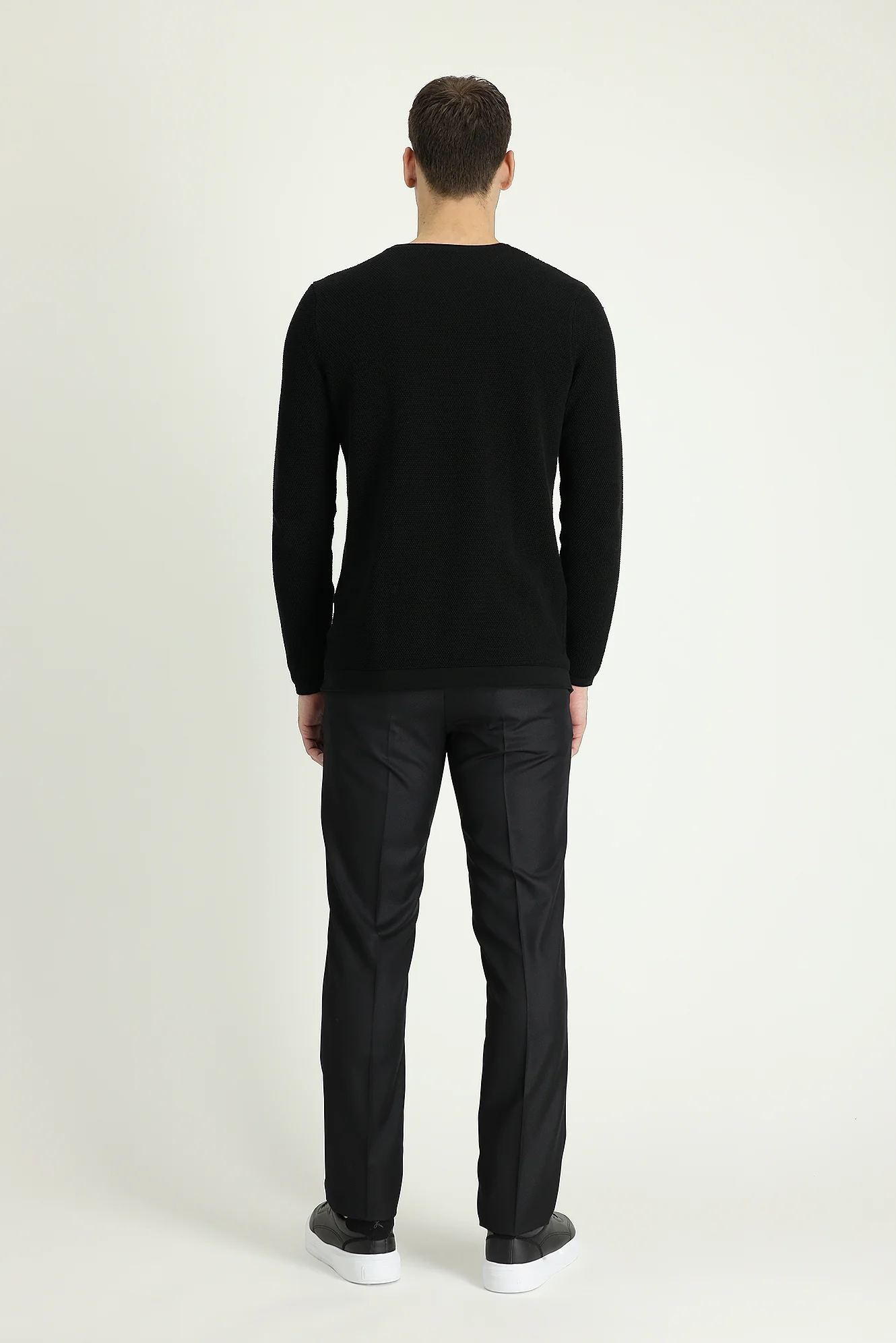 Siyah 4 Drop Relaxed Fit Rahat Kesim Klasik Desenli Kumaş Pantolon - Image 3