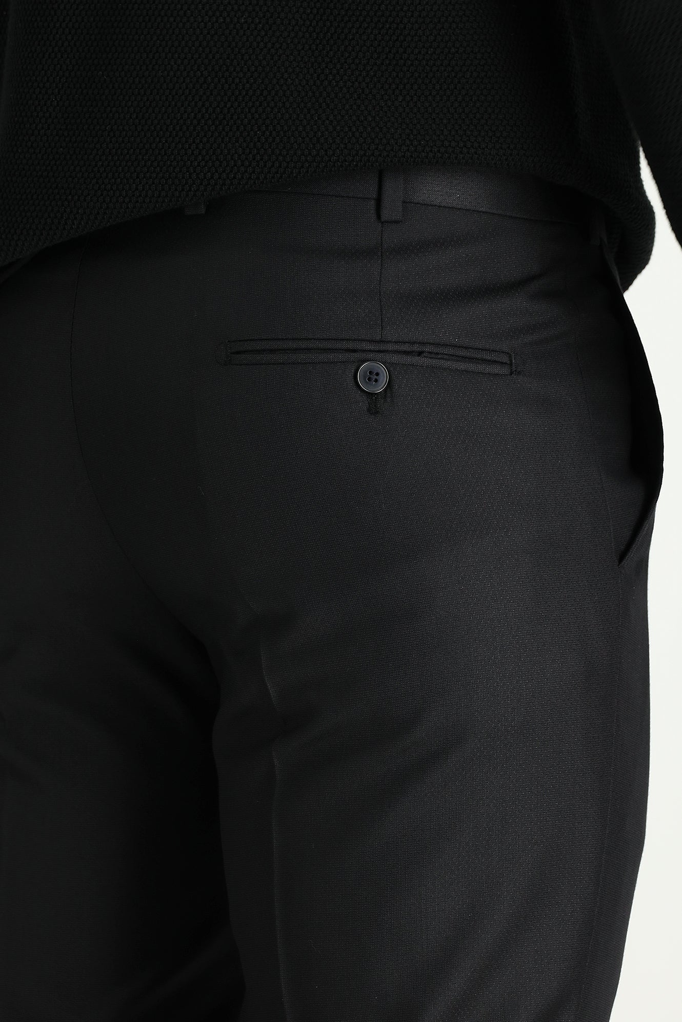 Siyah 4 Drop Relaxed Fit Rahat Kesim Klasik Desenli Kumaş Pantolon - Image 4