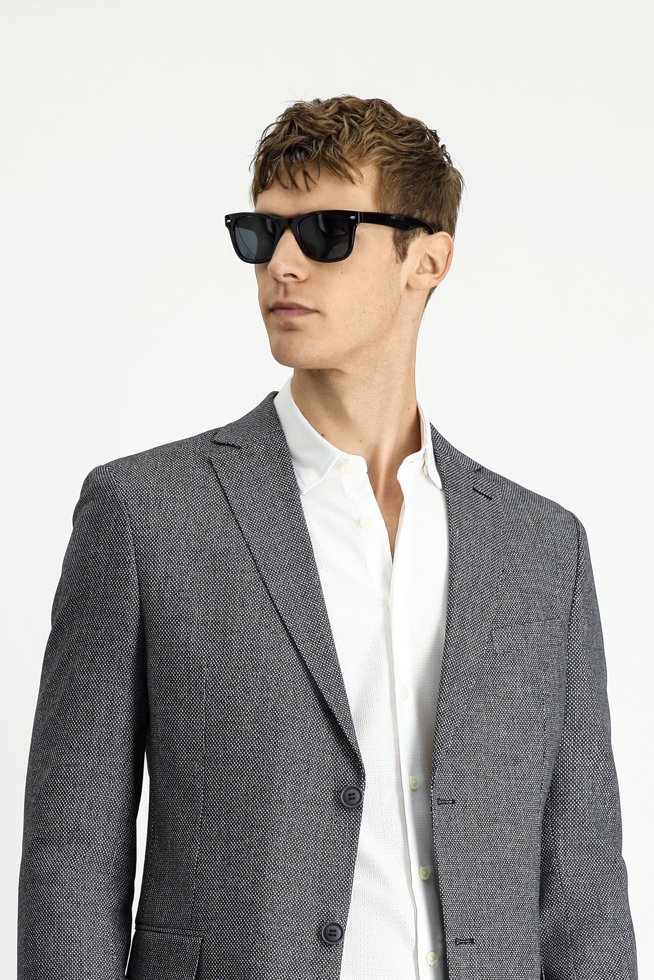 Siyah 4 Drop Relaxed Fit Rahat Kesim Klasik Keten Karışımlı Desenli Ceket - Image 3