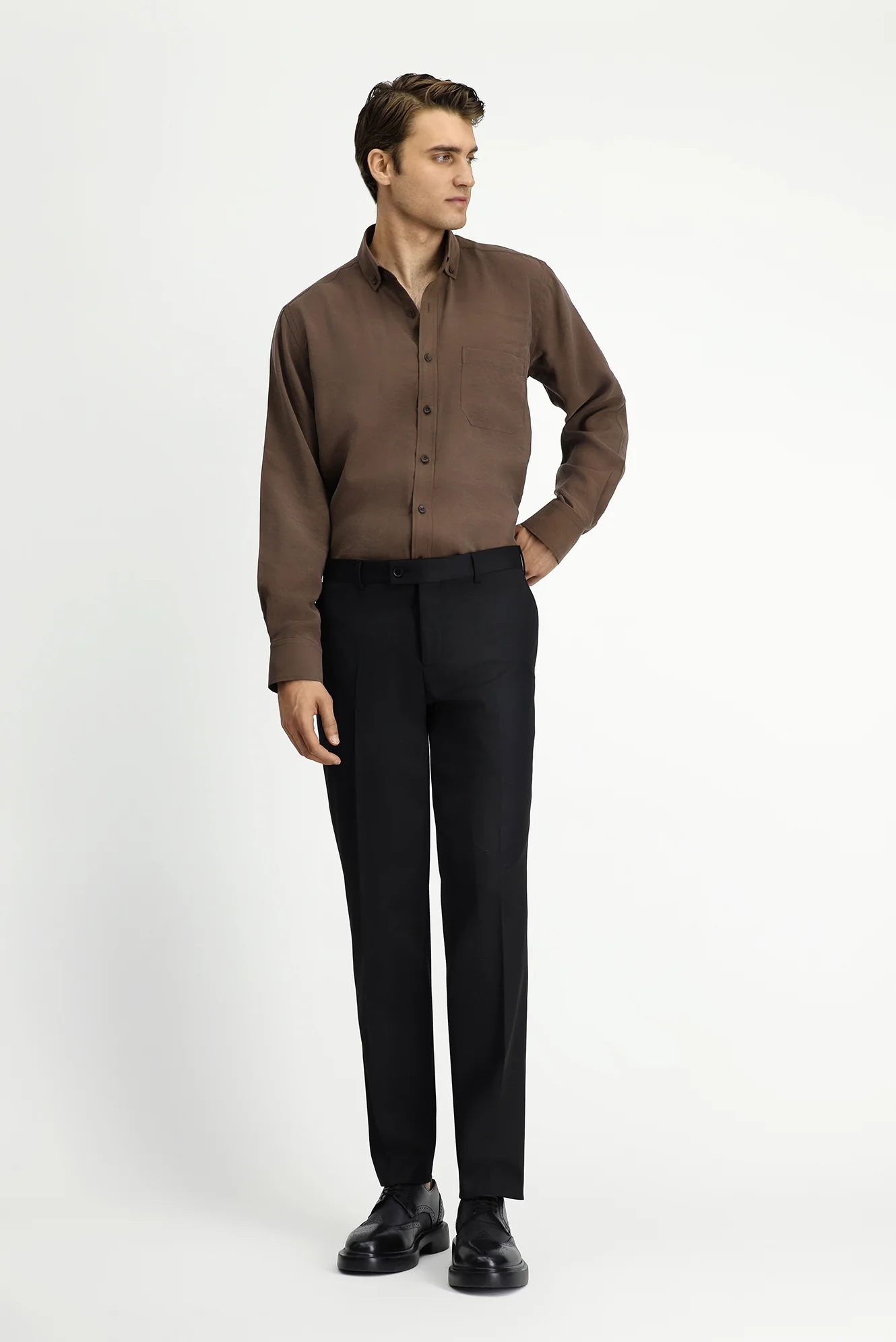 Siyah 4 Drop Relaxed Fit Rahat Kesim Klasik Kumaş Pantolon - Image 3