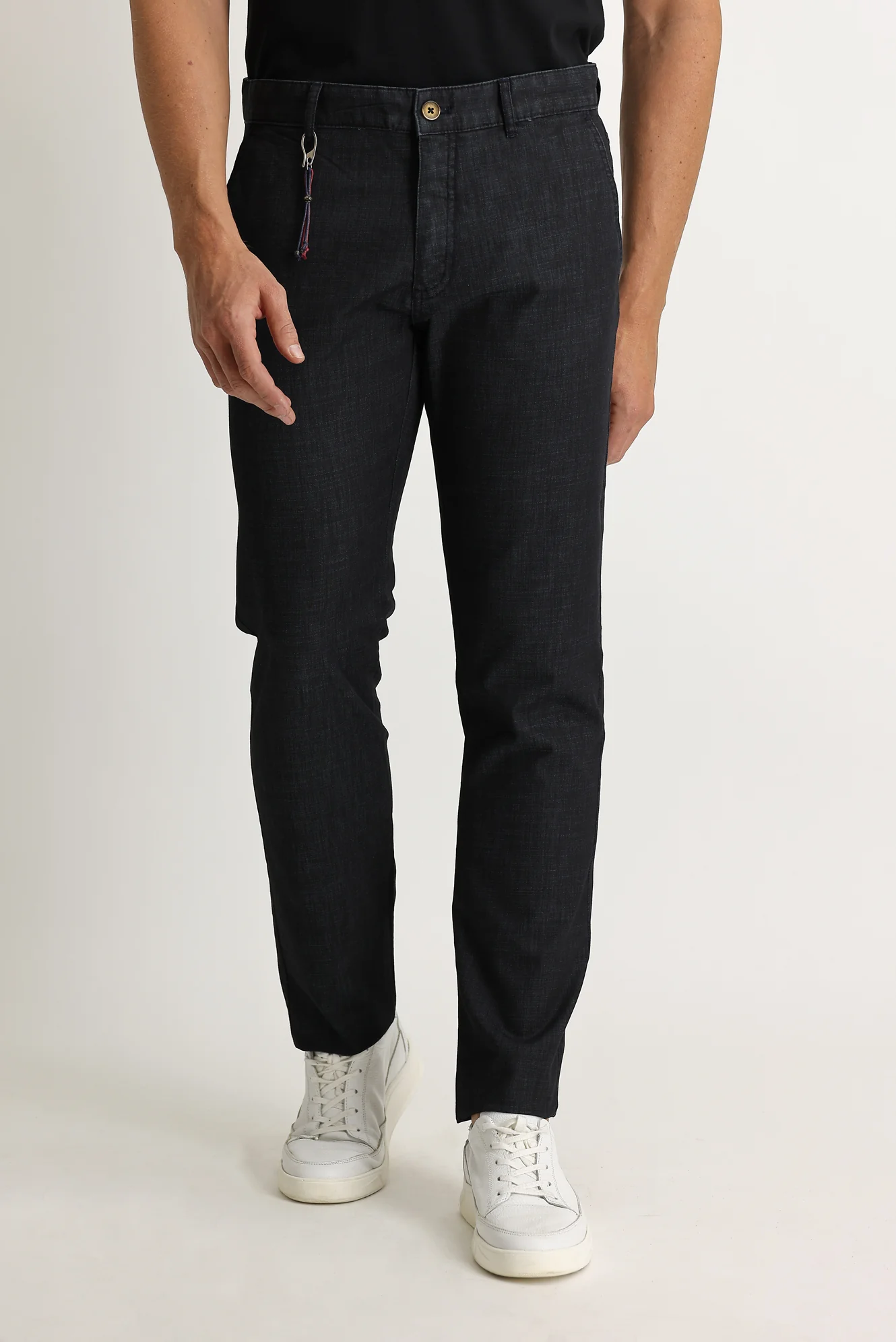 Siyah Relaxed Fit Rahat Kesim Likralı Denim Look Pantolon - Image 2