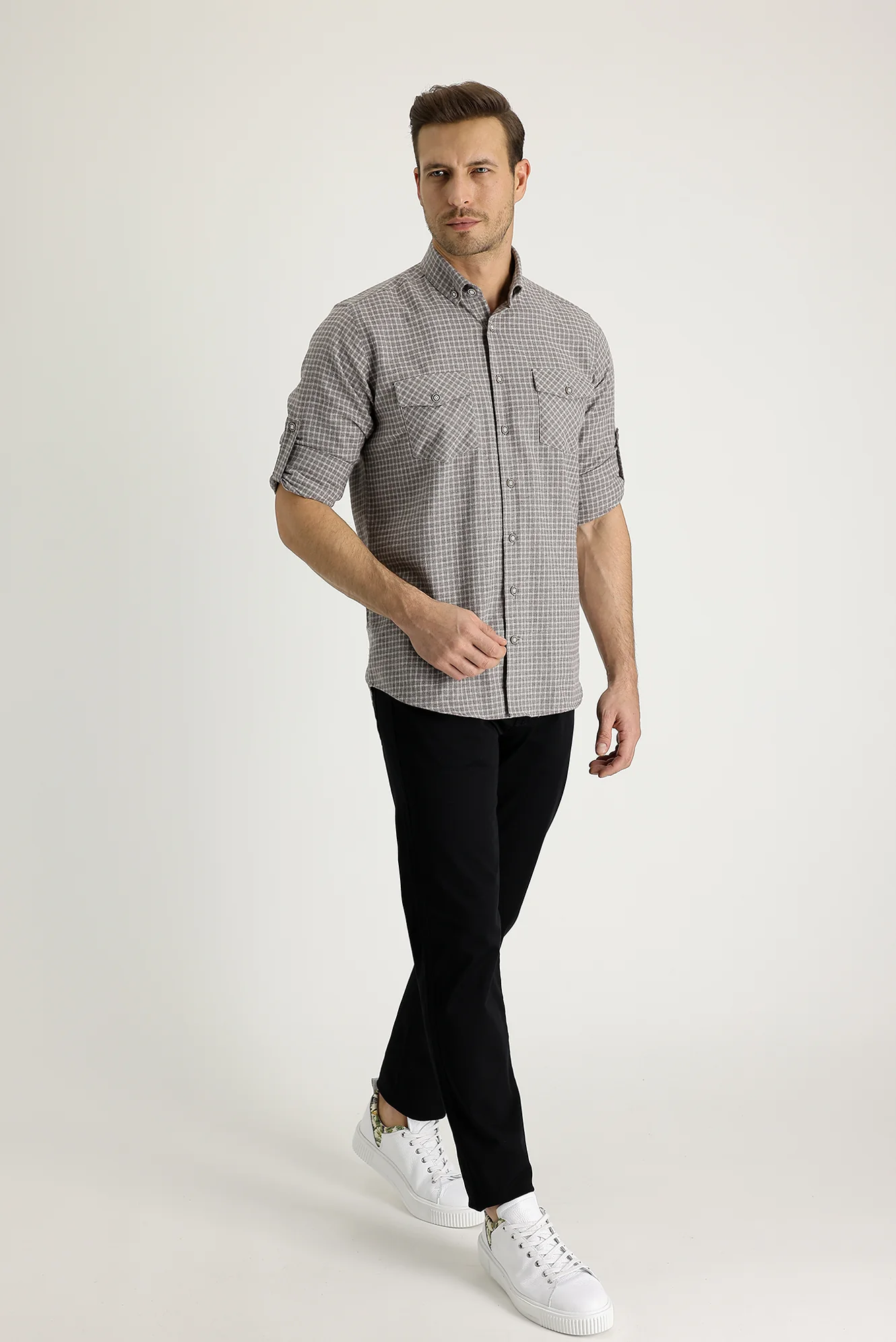Siyah Relaxed Fit Rahat Kesim Likralı Kanvas / Chino Pantolon