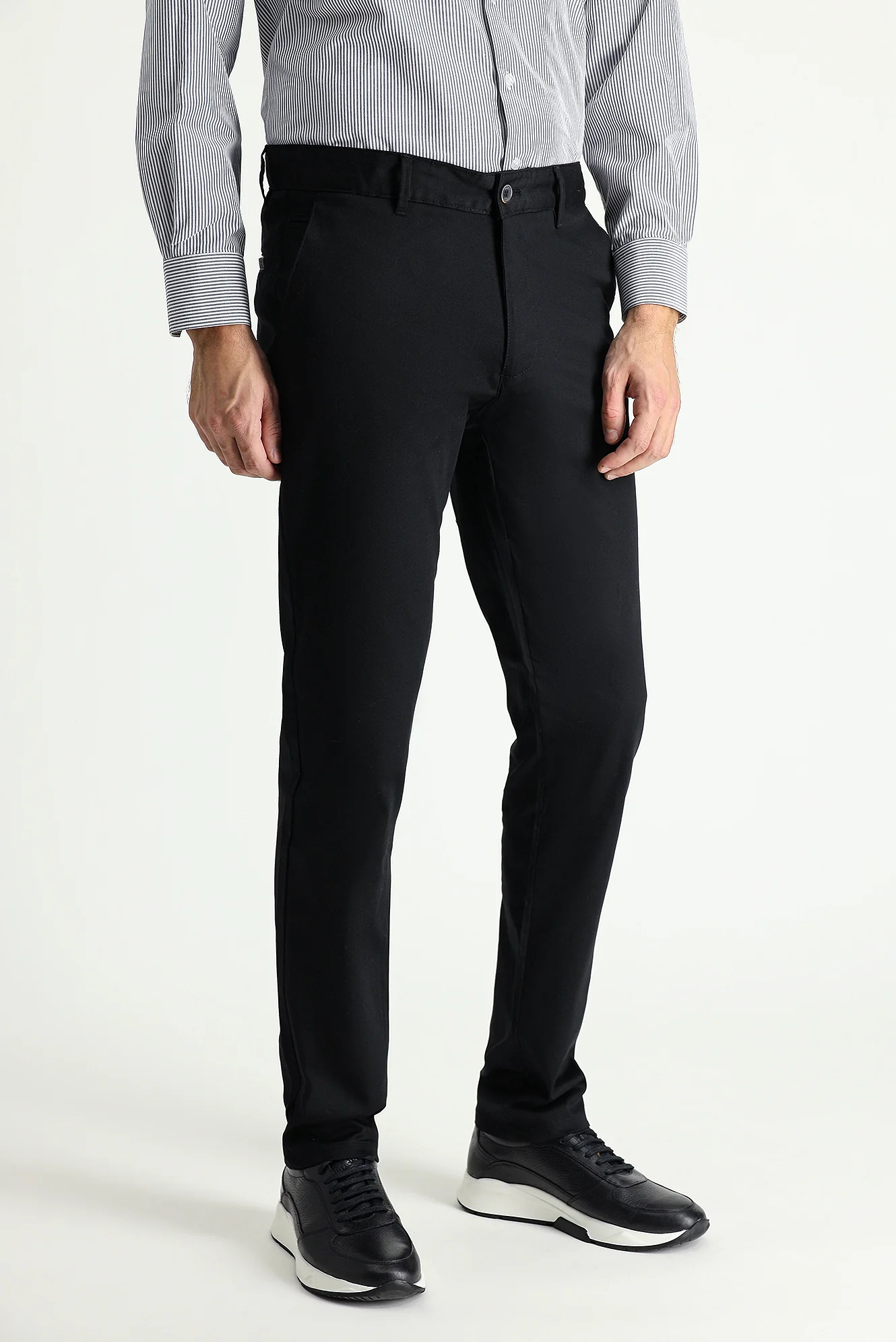 Siyah Relaxed Fit Rahat Kesim Likralı Kanvas / Chino Pantolon - Image 3