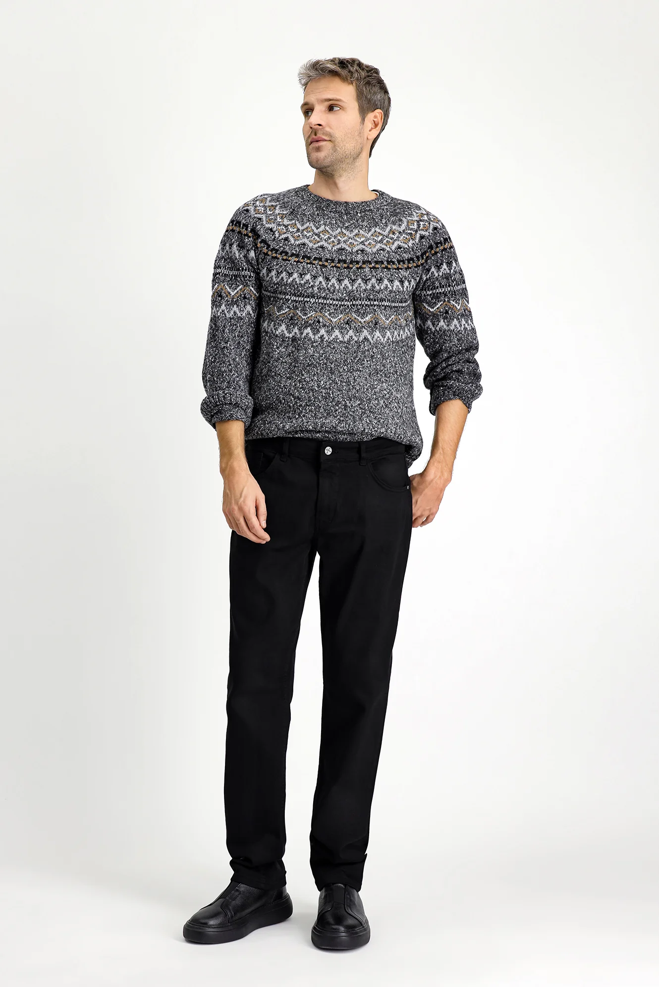 Siyah Relaxed Fit Rahat Kesim Likralı Kanvas / Chino Pantolon - Image 2