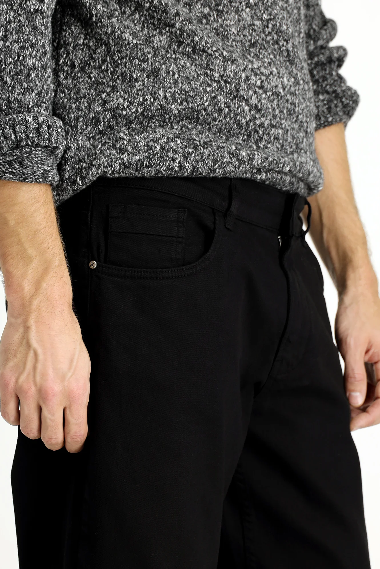Siyah Relaxed Fit Rahat Kesim Likralı Kanvas / Chino Pantolon - Image 3