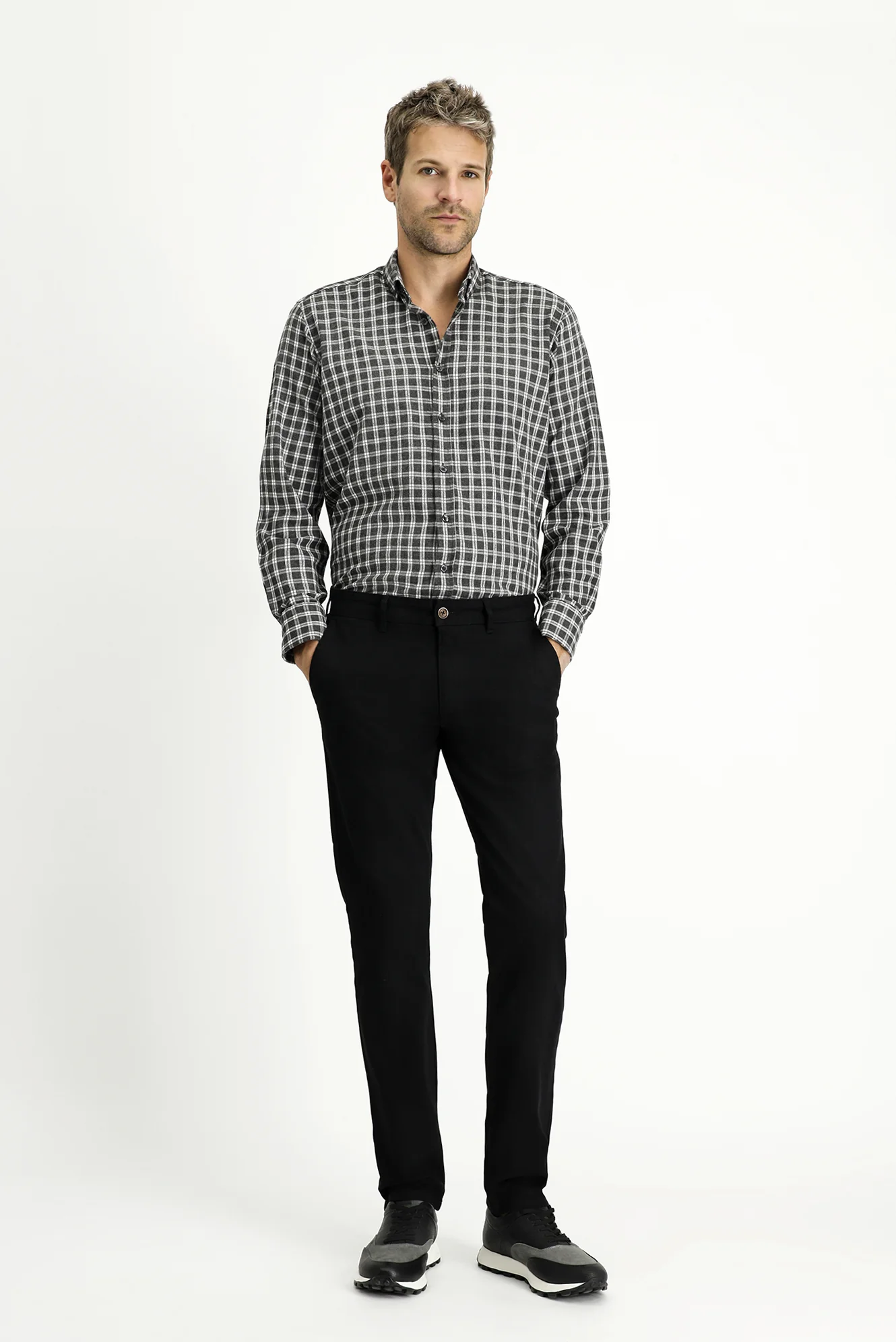Siyah Relaxed Fit Rahat Kesim Likralı Kanvas / Chino Pantolon