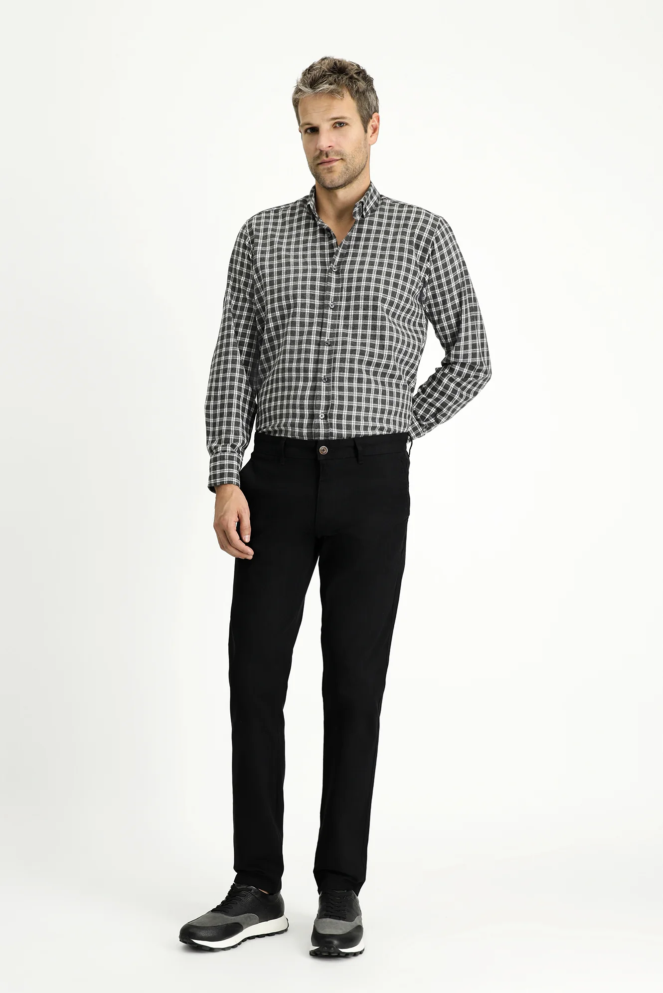 Siyah Relaxed Fit Rahat Kesim Likralı Kanvas / Chino Pantolon - Image 2