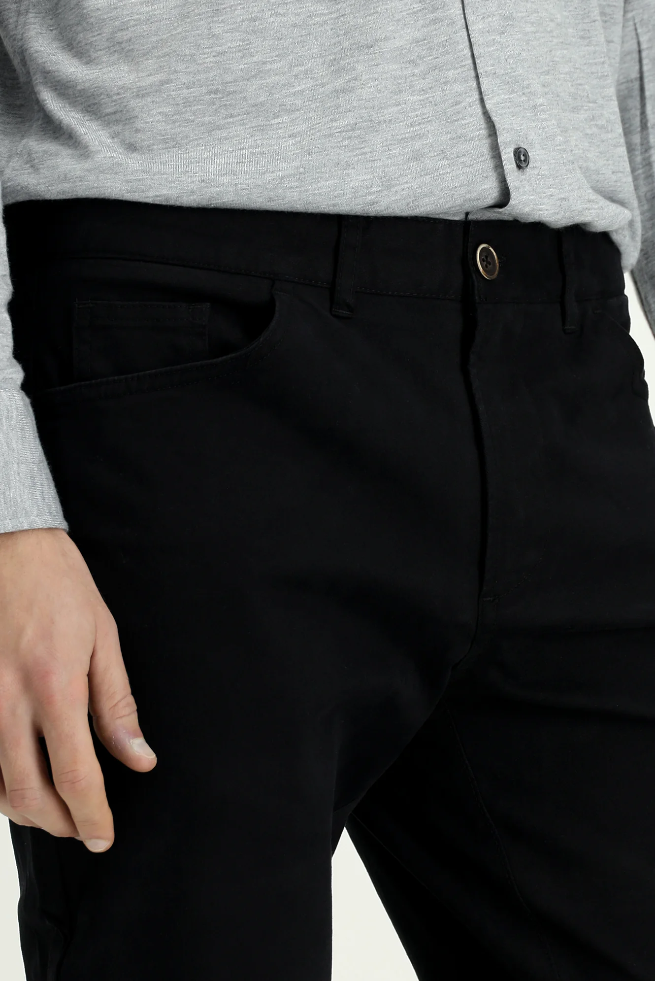 Siyah Relaxed Fit Rahat Kesim Likralı Yandan Cepli Kanvas / Chino Pantolon - Image 5