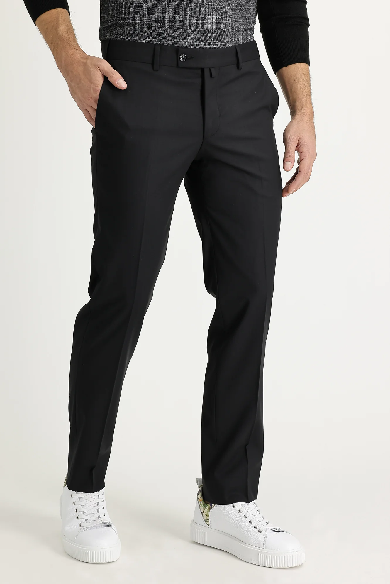 Siyah 4 Drop Relaxed Fit Rahat Kesim Likralı Klasik Kumaş Pantolon - Image 2