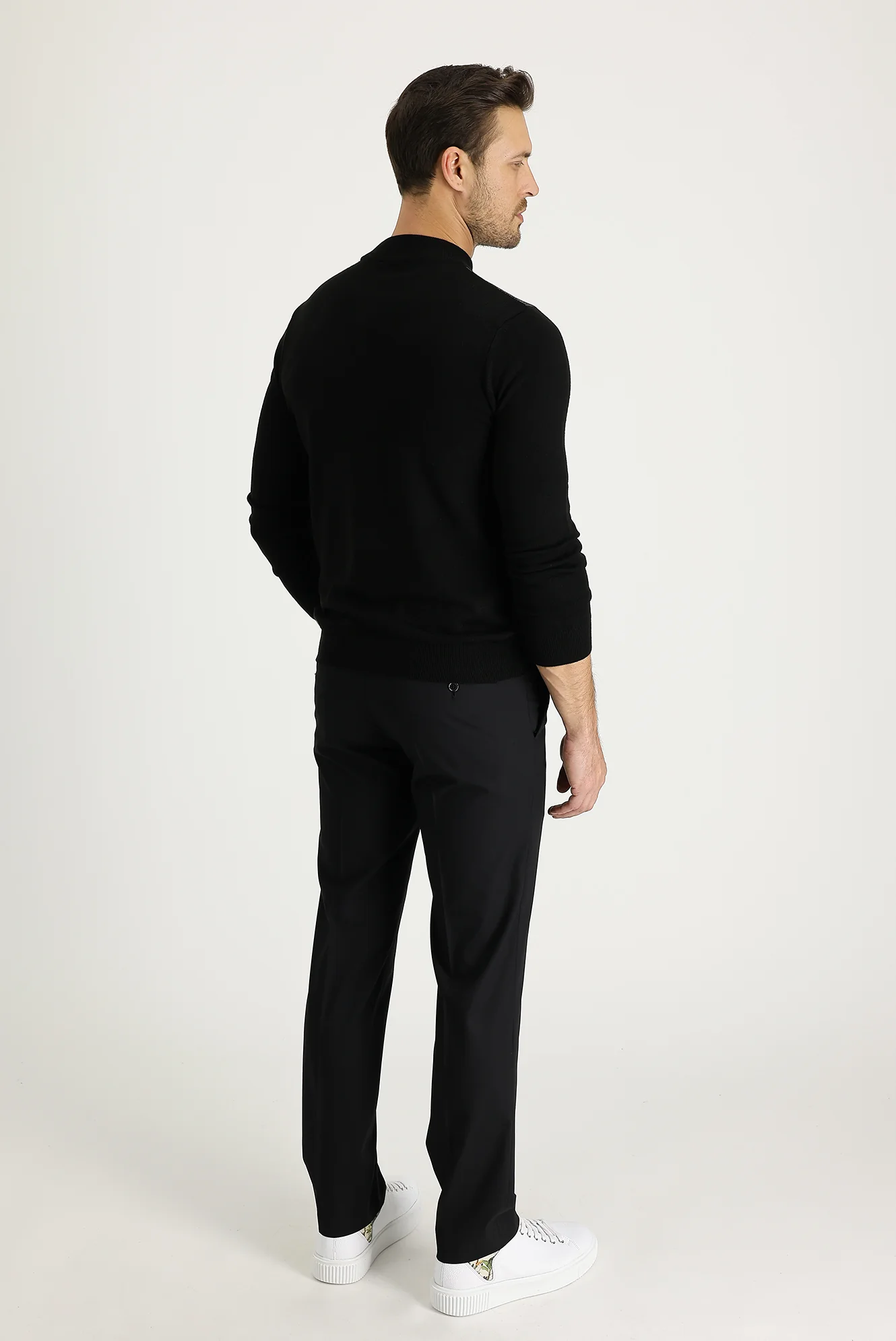 Siyah 4 Drop Relaxed Fit Rahat Kesim Likralı Klasik Kumaş Pantolon - Image 4