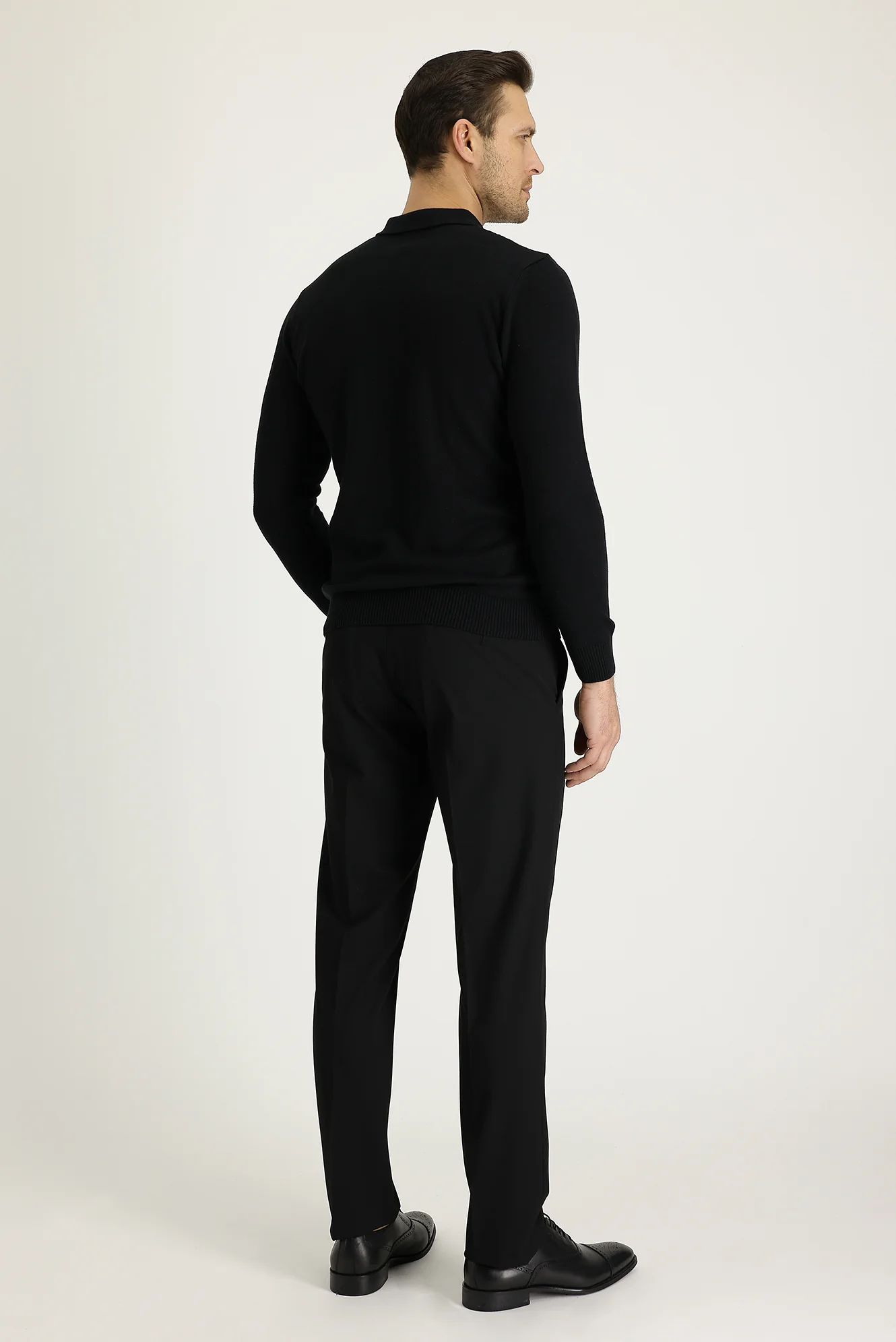 Siyah 4 Drop Relaxed Fit Rahat Kesim Likralı Klasik Kumaş Pantolon - Image 3