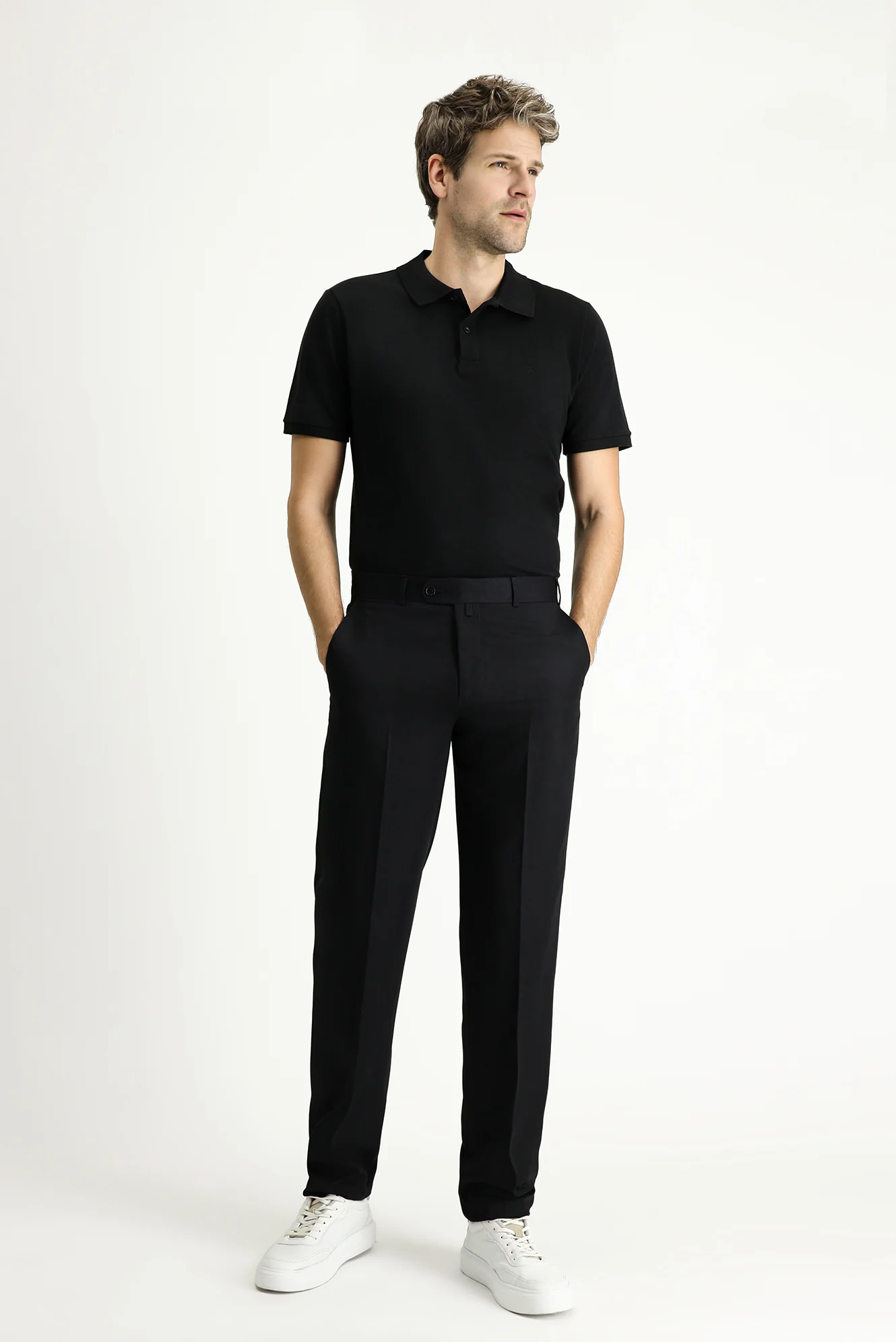 Siyah 4 Drop Relaxed Fit Rahat Kesim Likralı Klasik Kumaş Pantolon