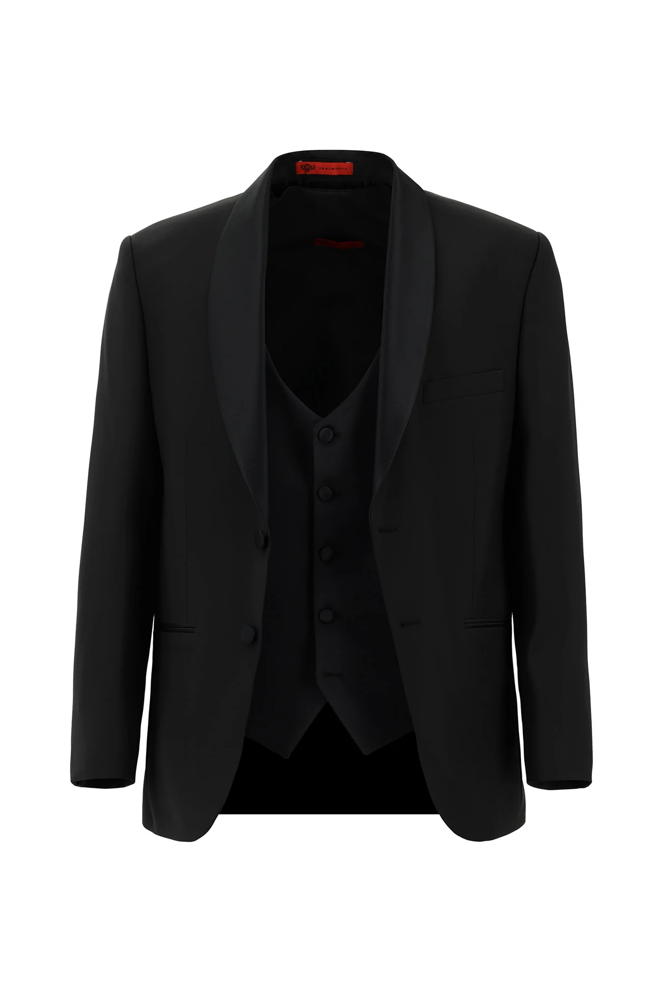 Siyah 4 Drop Relaxed Fit Rahat Kesim Şal Yaka Yünlü Yelekli Smokin & Damatlık - Image 2