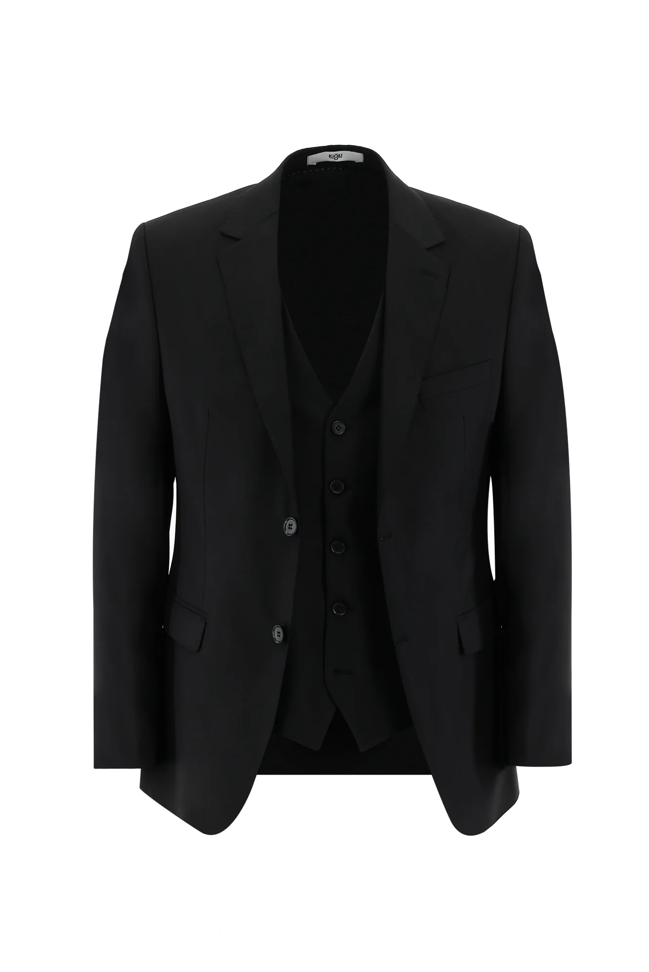 Siyah 4 Drop Relaxed Fit Rahat Kesim Yelekli Takım Elbise - Image 2