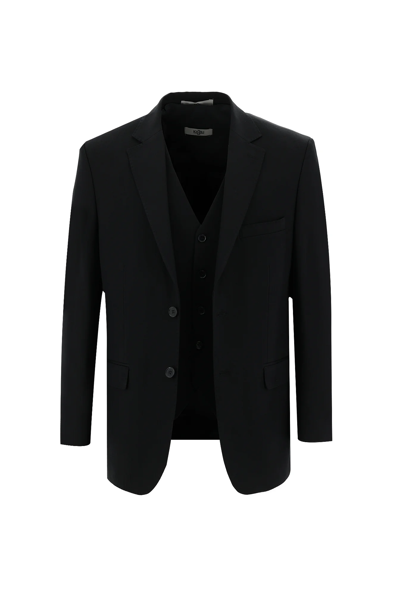 Siyah 4 Drop Relaxed Fit Rahat Kesim Yelekli Takım Elbise - Image 2