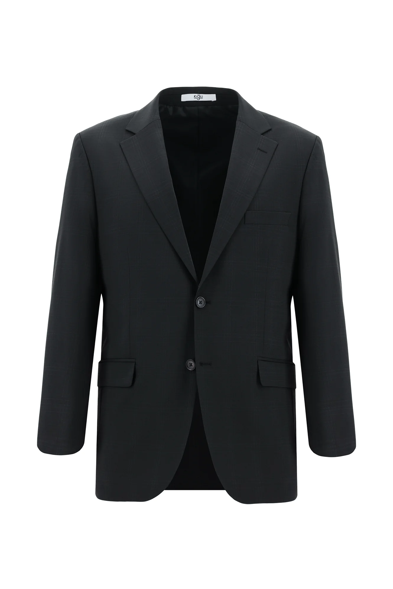 Siyah 4 Drop Relaxed Fit Rahat Kesim Yünlü Ekose Takım Elbise - Image 2