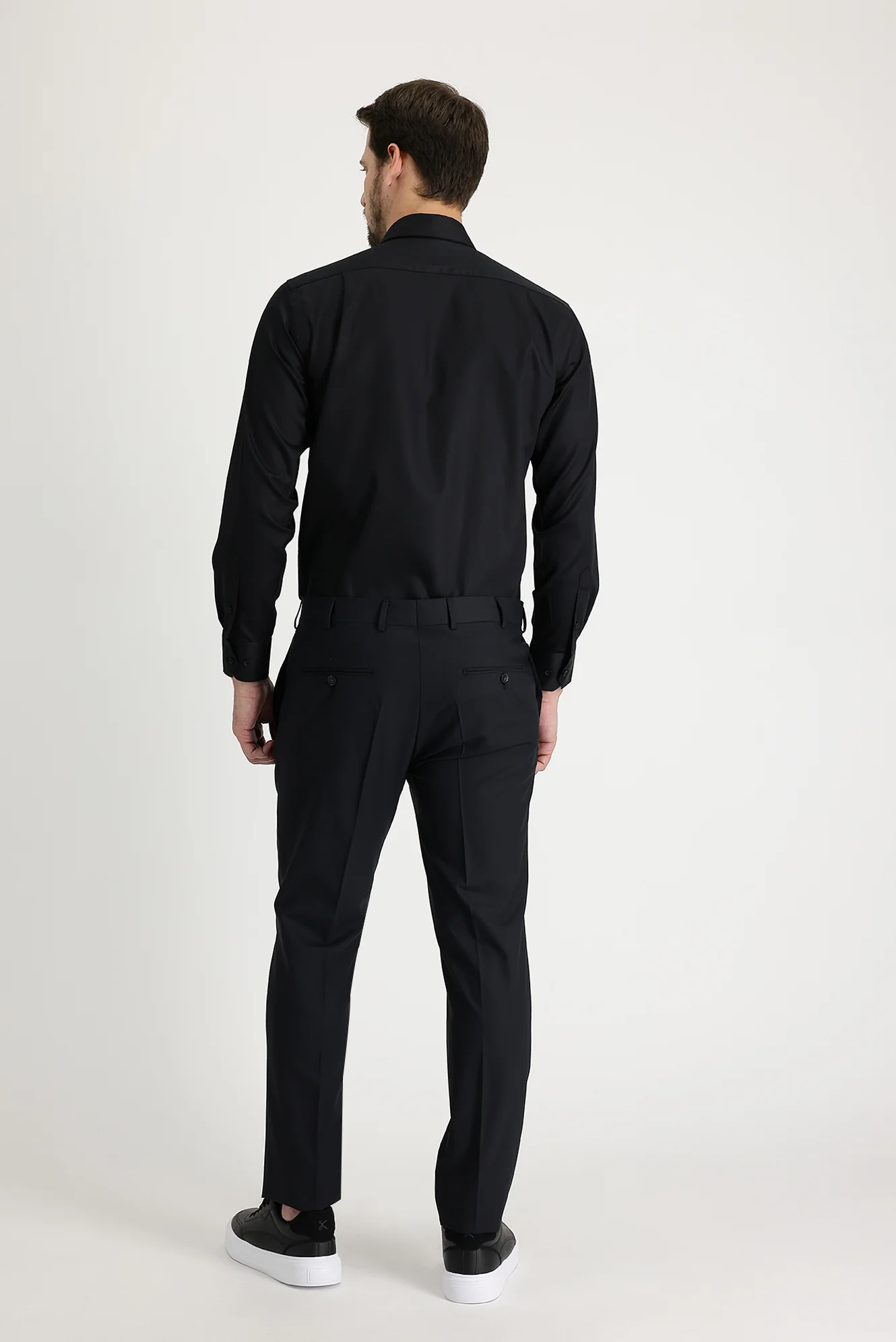 Siyah 4 Drop Relaxed Fit Rahat Kesim Yünlü Klasik Kumaş Pantolon - Image 2