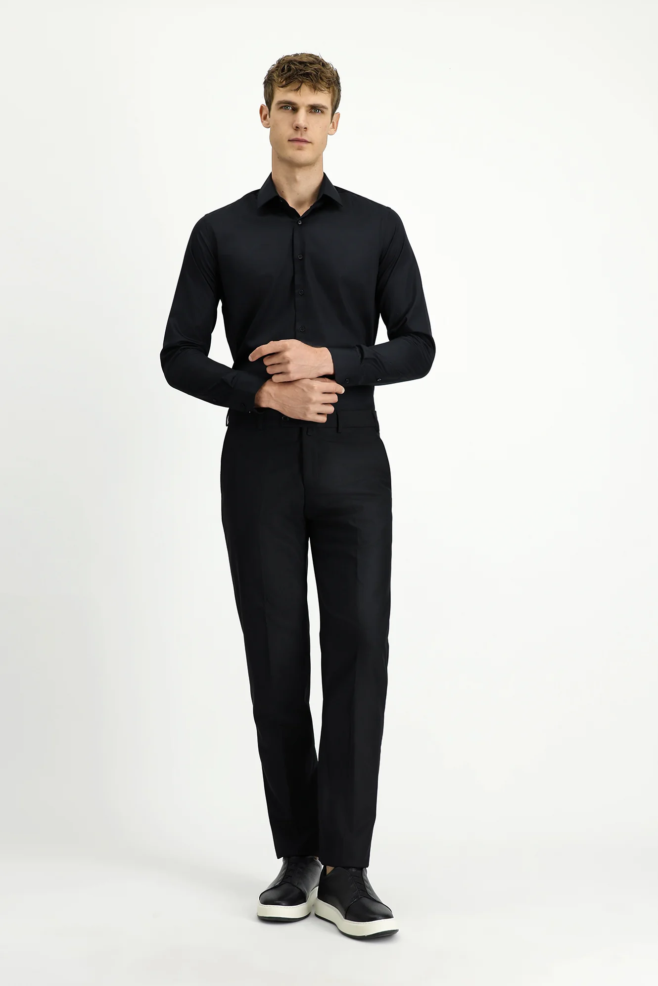 Siyah 4 Drop Relaxed Fit Rahat Kesim Yünlü Klasik Kumaş Pantolon - Image 2