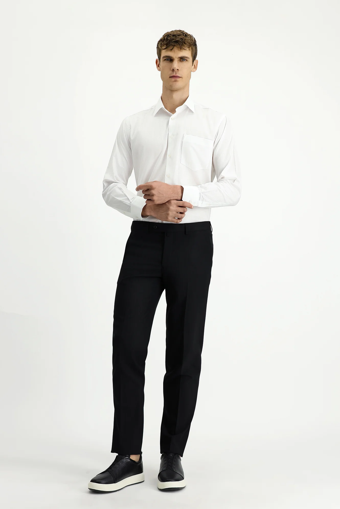 Siyah 4 Drop Relaxed Fit Rahat Kesim Yünlü Klasik Kumaş Pantolon - Image 2