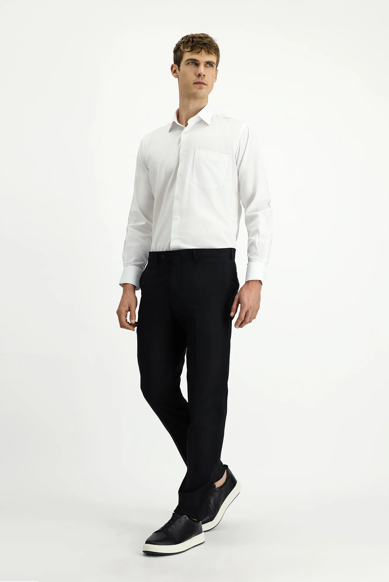 Siyah 4 Drop Relaxed Fit Rahat Kesim Yünlü Klasik Kumaş Pantolon - Image 3