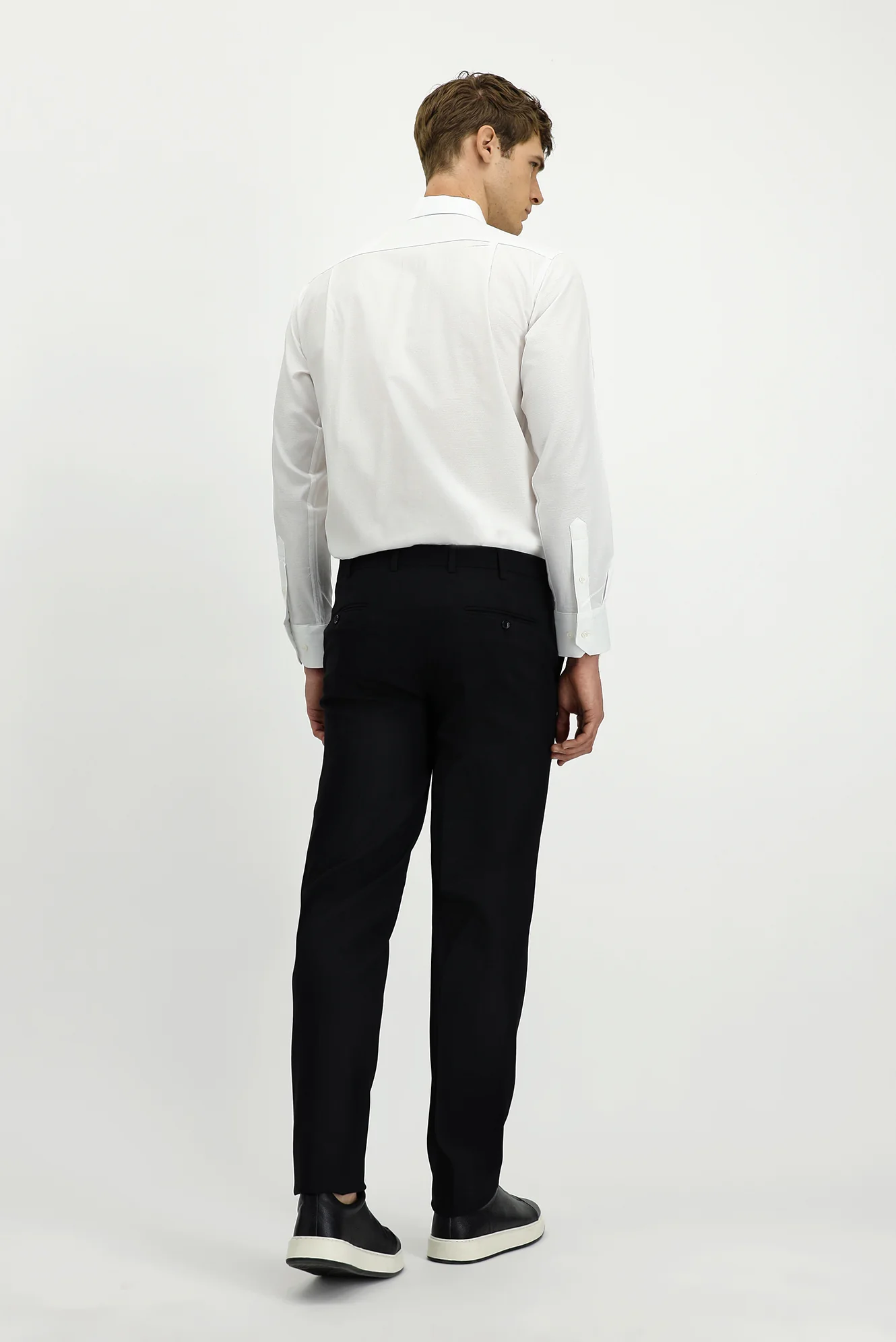 Siyah 4 Drop Relaxed Fit Rahat Kesim Yünlü Klasik Kumaş Pantolon - Image 4