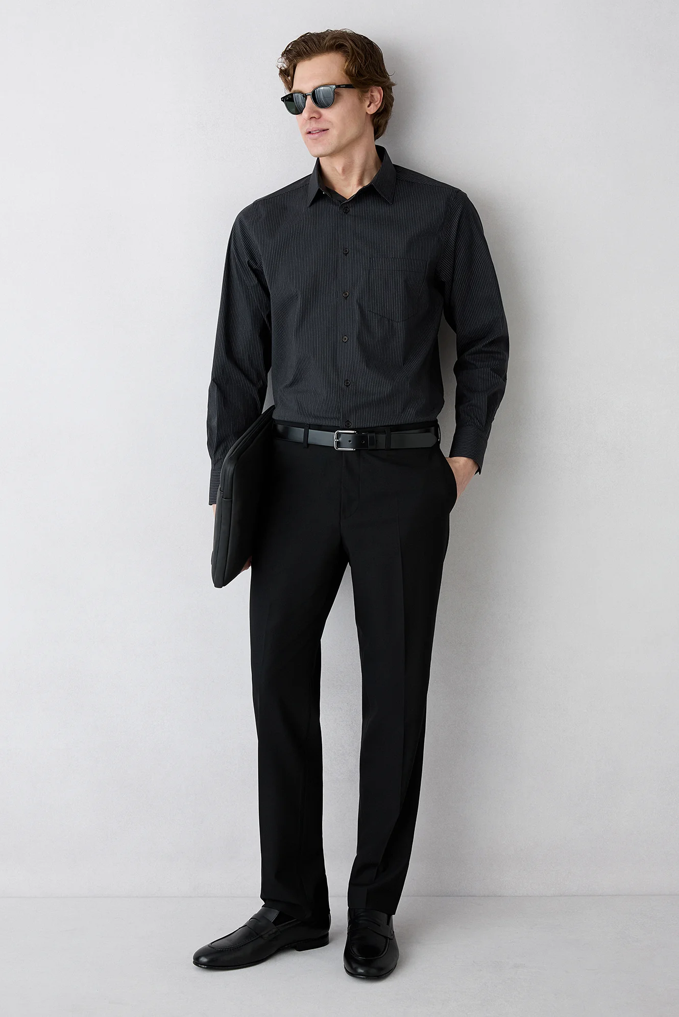 Siyah 4 Drop Relaxed Fit Rahat Kesim Yünlü Klasik Kumaş Pantolon