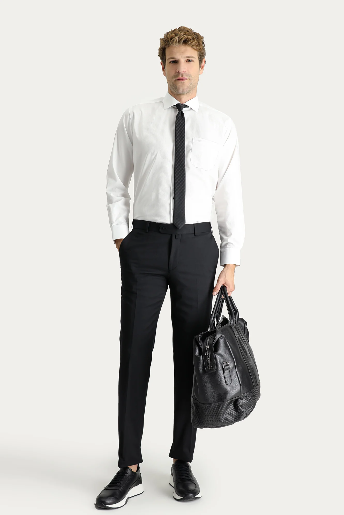 Siyah 4 Drop Relaxed Fit Rahat Kesim Yünlü Klasik Kumaş Pantolon - Image 2