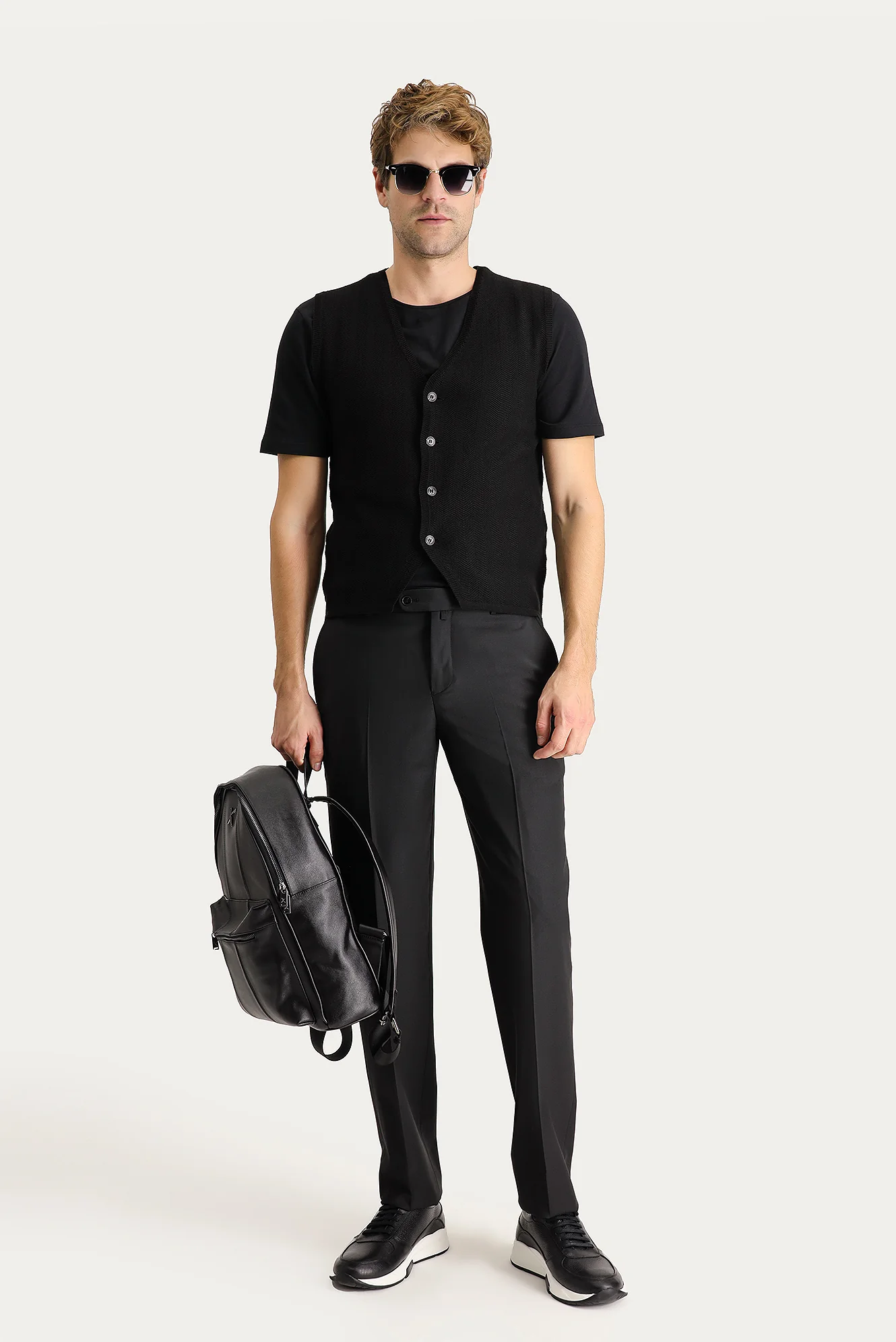 Siyah 4 Drop Relaxed Fit Rahat Kesim Yünlü Klasik Kumaş Pantolon - Image 2
