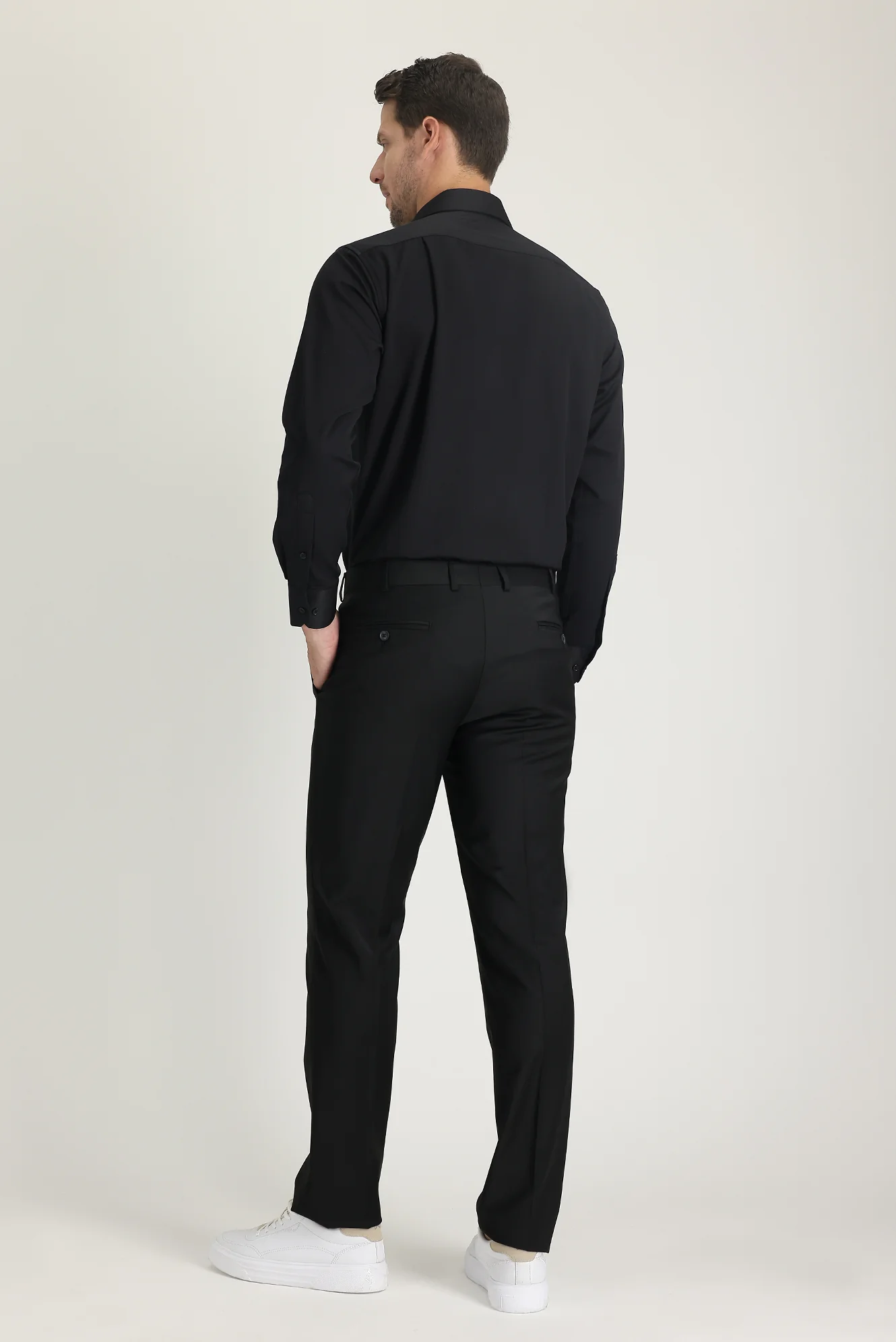 Siyah 4 Drop Relaxed Fit Rahat Kesim Yünlü Klasik Kumaş Pantolon - Image 3